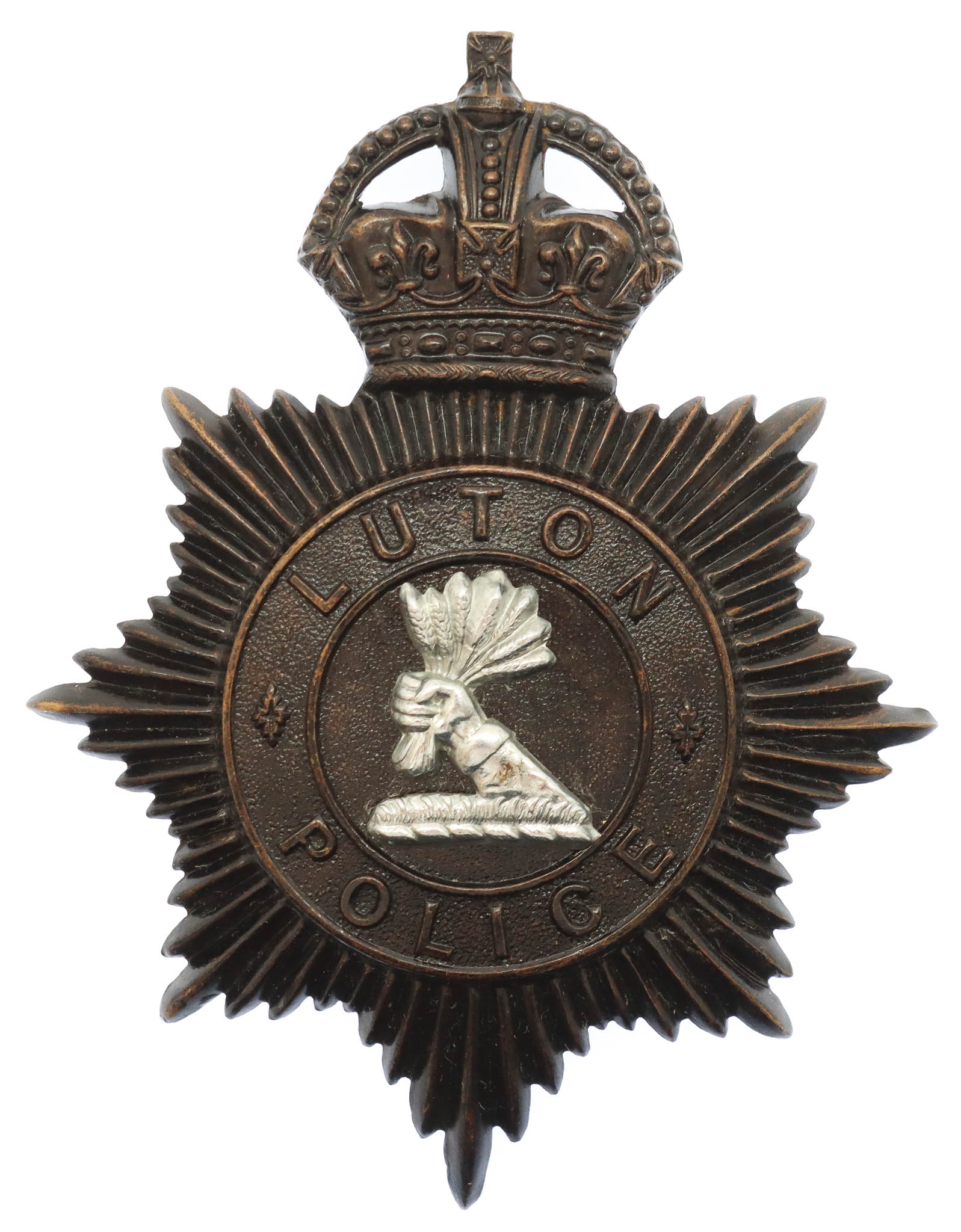 Luton Borough Police Night Helmet Plate - King's Crown