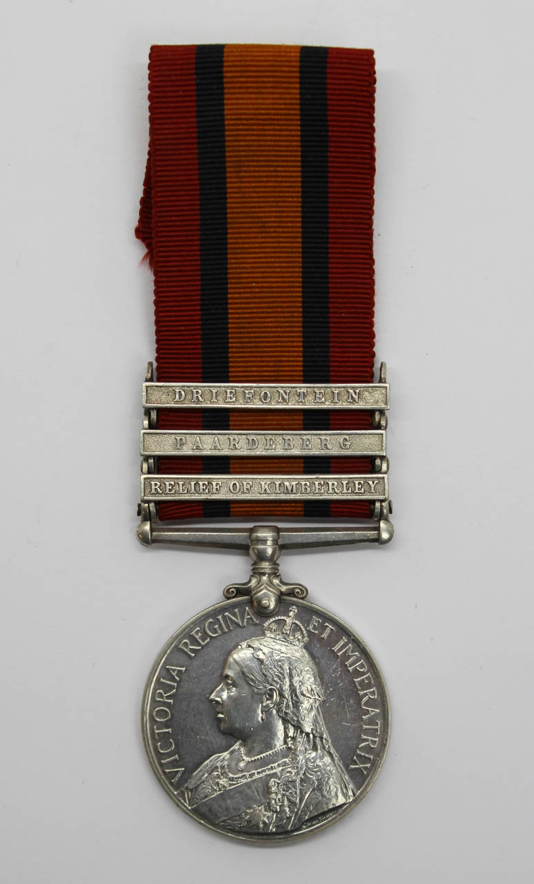Queen's South Africa Medal (Clasps - Relief of Kimberley, Paardeberg, Driefontein) - Pte. W. Harris, 1st Bn. Welsh Regiment - Wounded 10/03/1900 (Driefontein)