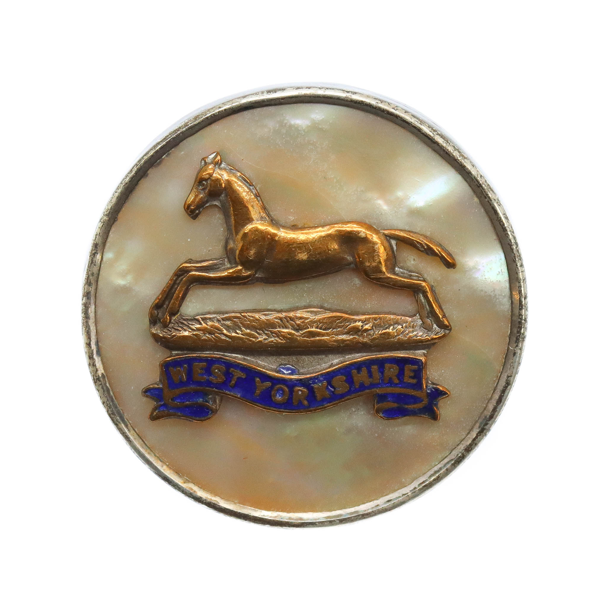 West Yorkshire Regiment Mother of Pearl and Silver Rim Sweetheart Brooch