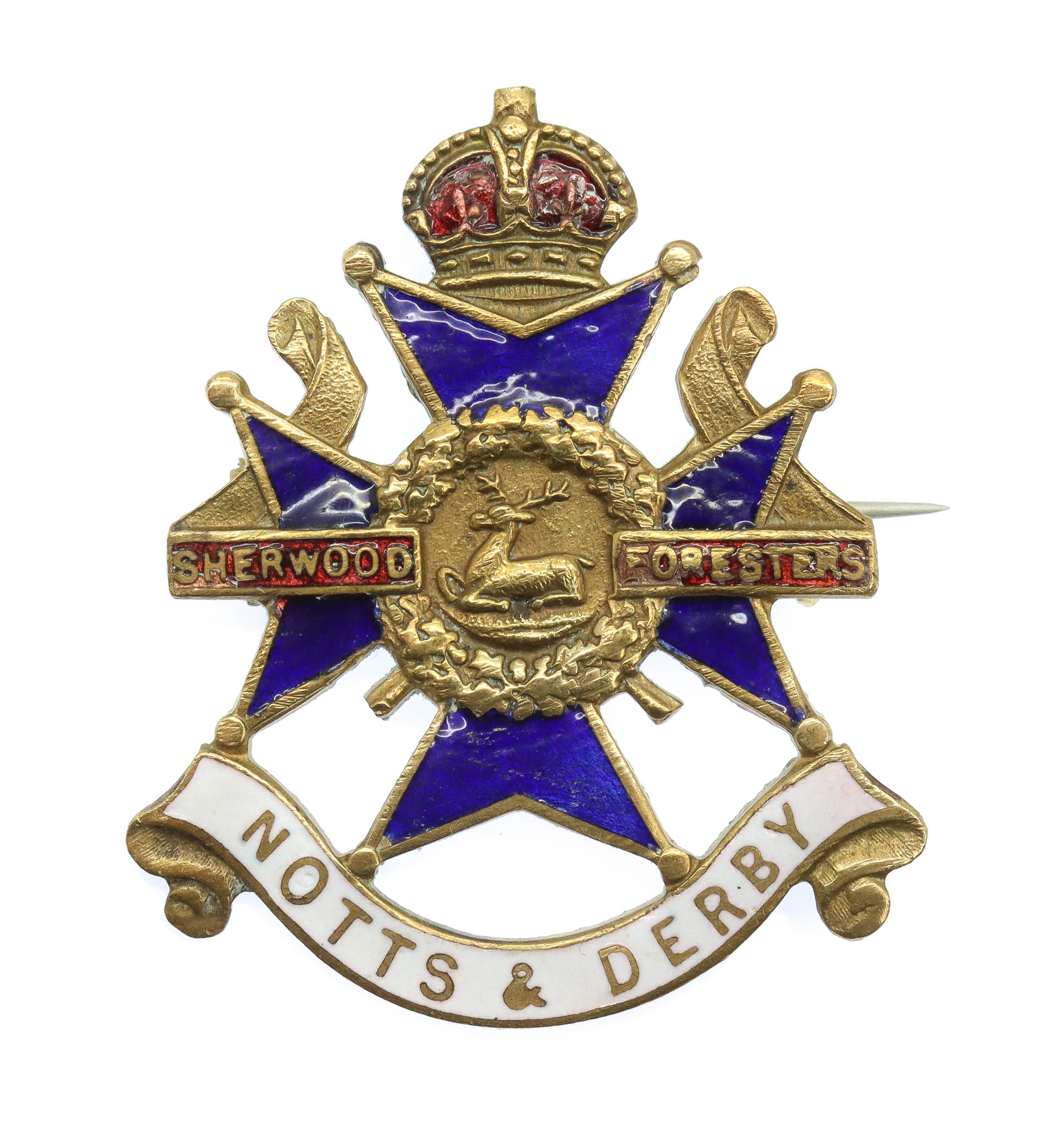 Notts & Derby Regiment Enamelled Sweetheart Brooch - King's Crown