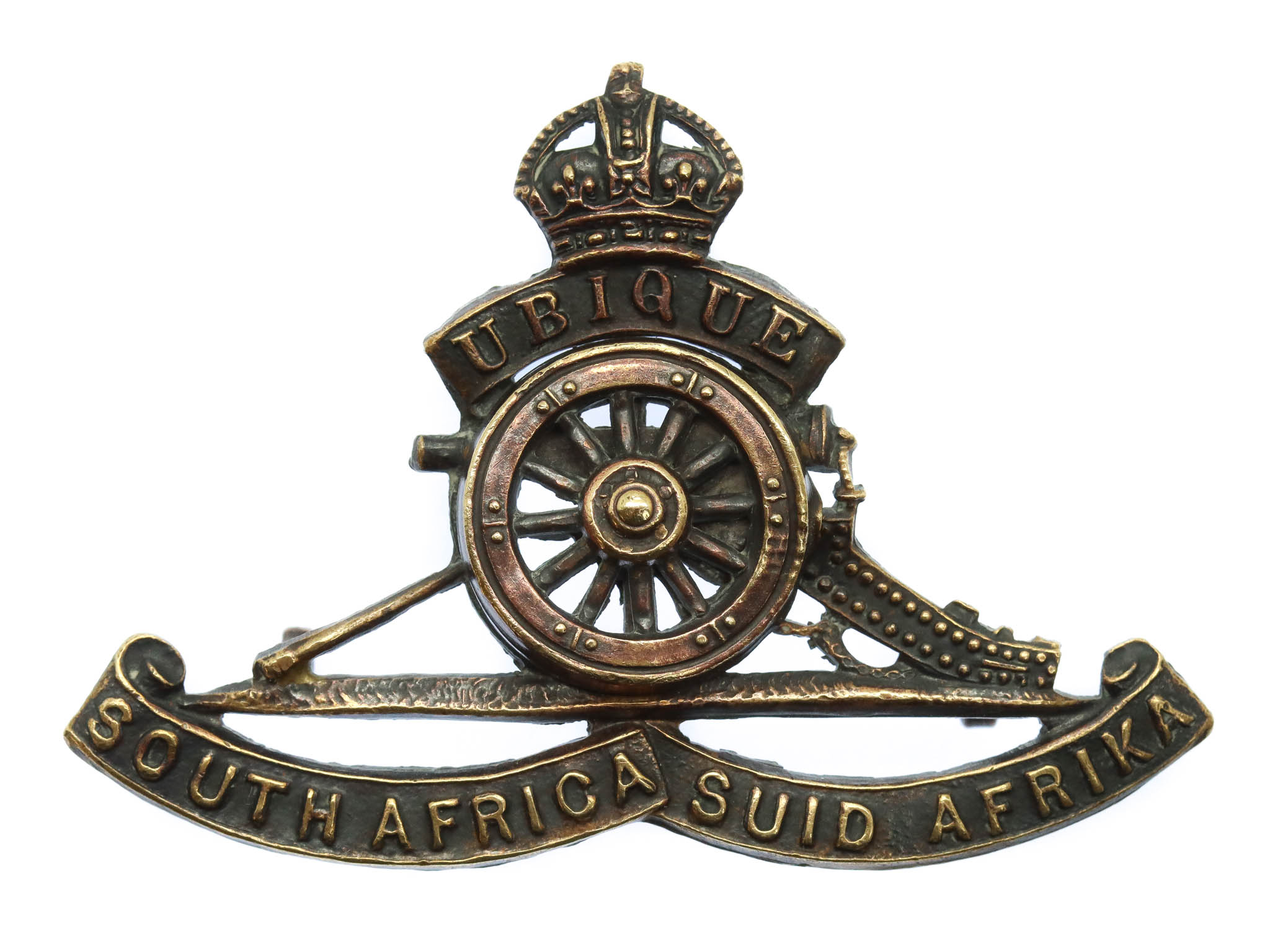 South African Artillery Cap Badge - King's Crown (Revolving Wheel)