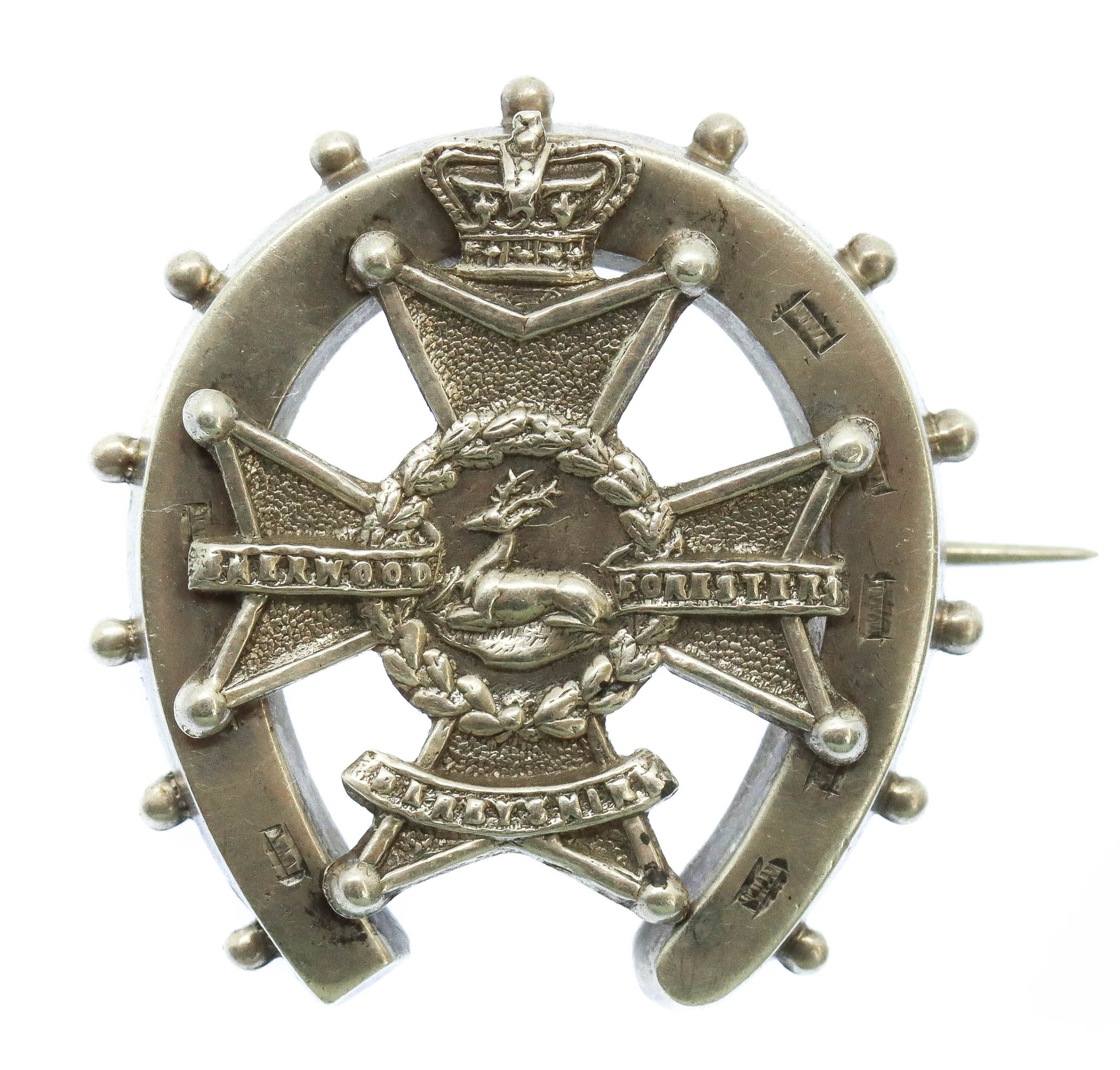 Boer War Sherwood Foresters (Derbyshire Regiment) 1899 Hallmarked Silver Horseshoe Sweetheart Brooch
