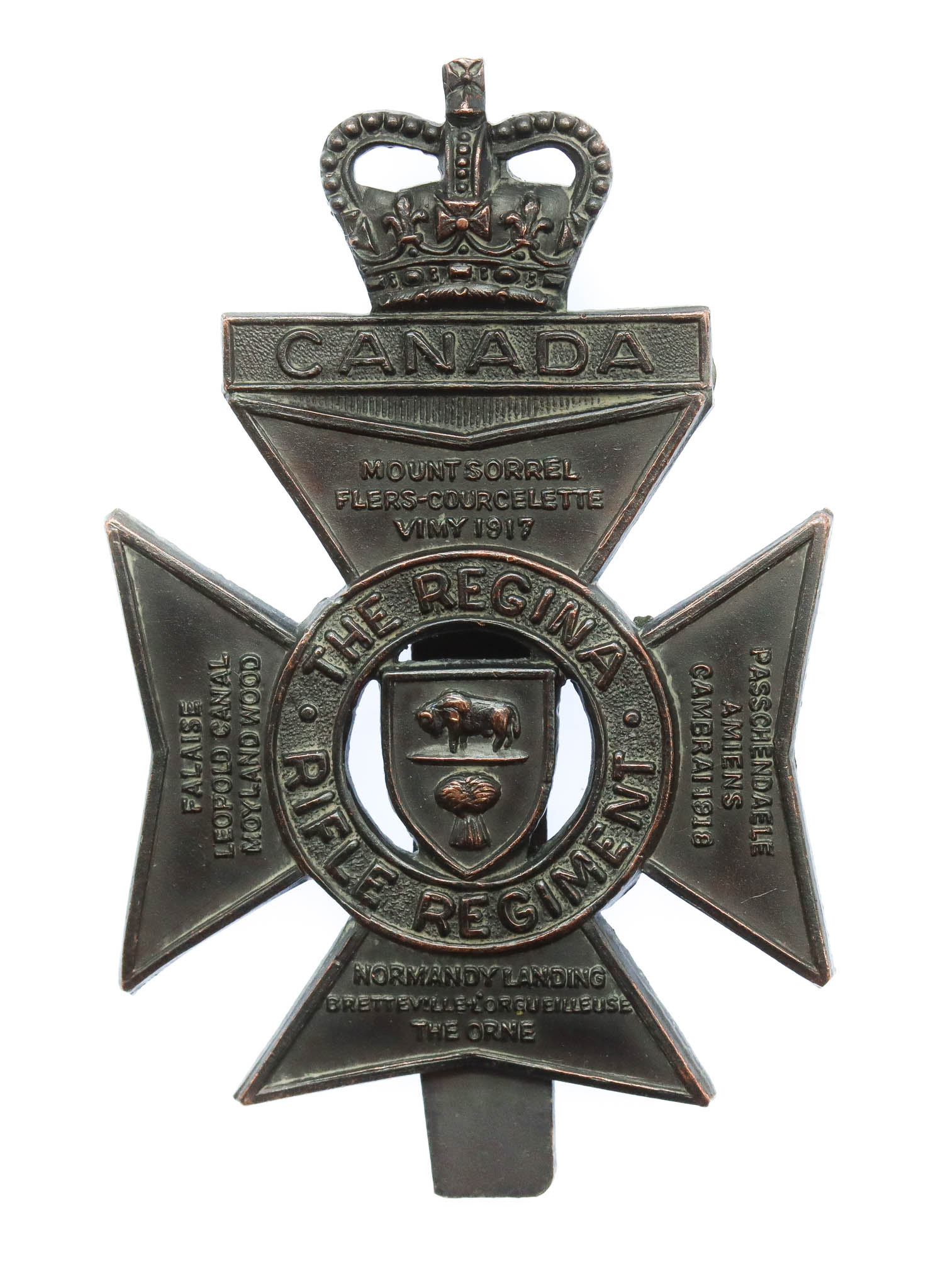 Canadian The Regina Rifle Regiment Cap Badge - Queen's Crown