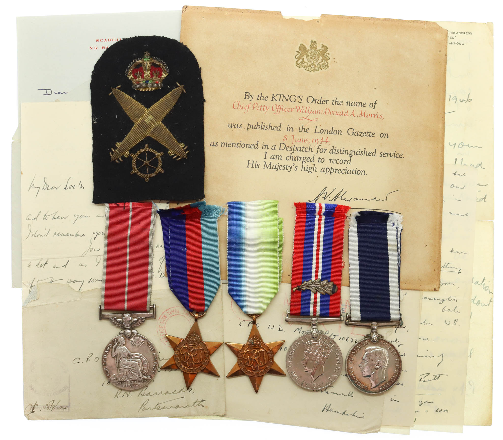 WW2 1940 Naval B.E.M. and Mentioned In Despatches Long Service Medal Group of Five - C.P.O. W.D.A. Morris, Royal Navy, H.M.S. Elgin