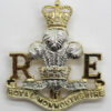 Royal Monmouthshire Royal Engineers Anodised (Staybrite) Cap Badge - Queen's Crown