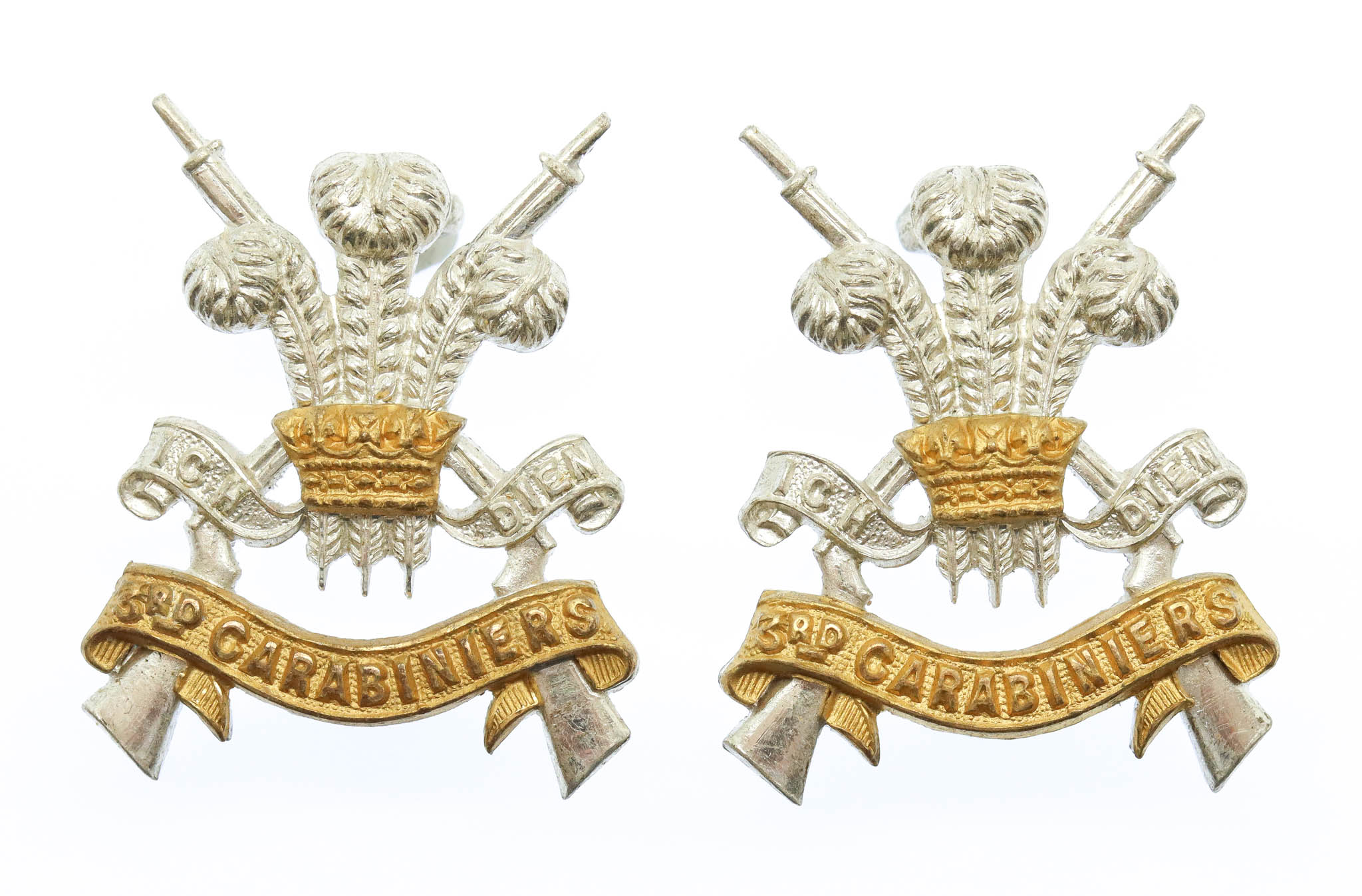 Pair of 3rd Carabiniers Officer's Collar Badges