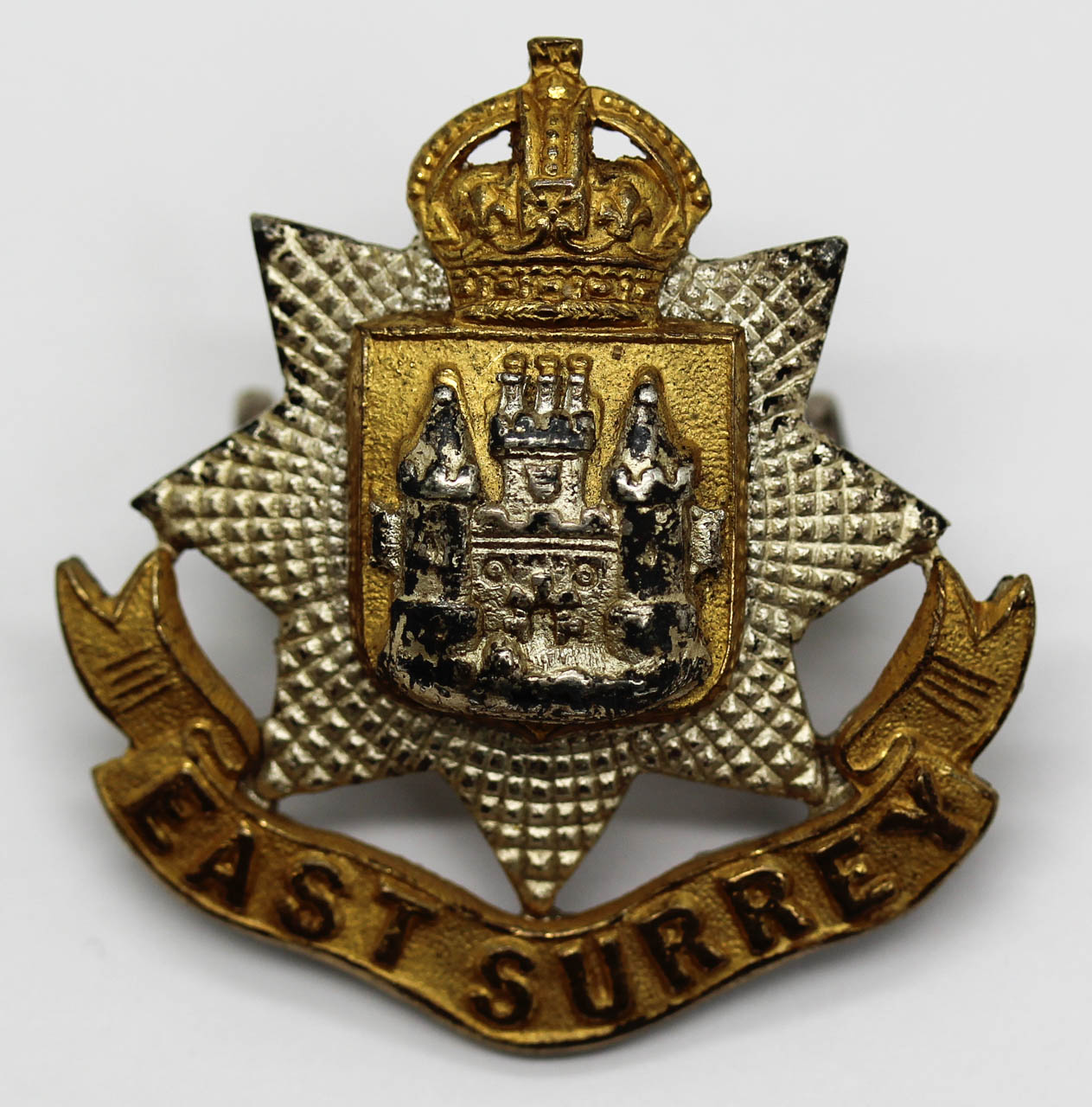 East Surrey Regiment Officer's Cap Badge - King's Crown