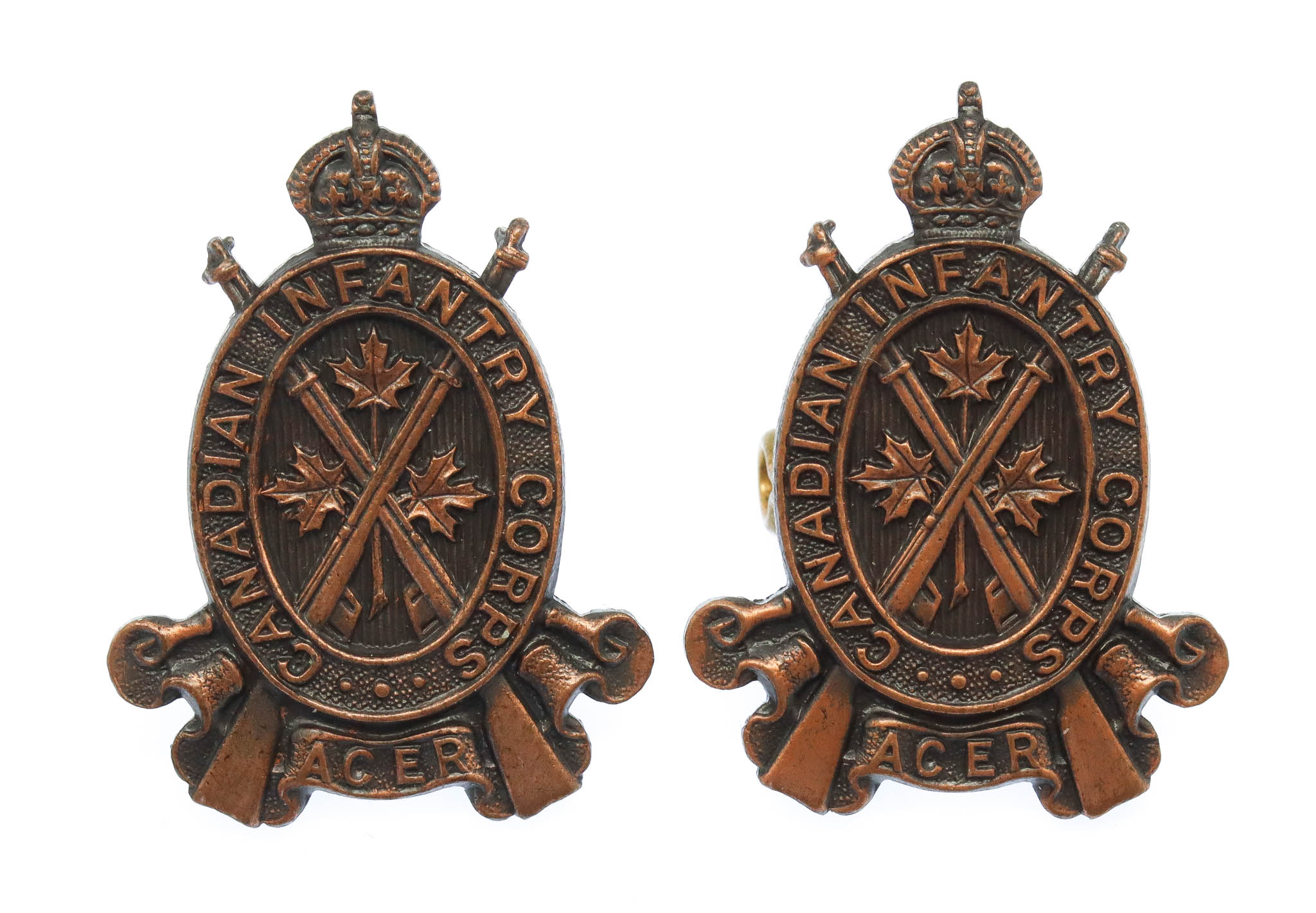 Pair of Canadian Infantry Corps Collar Badges - King's Crown