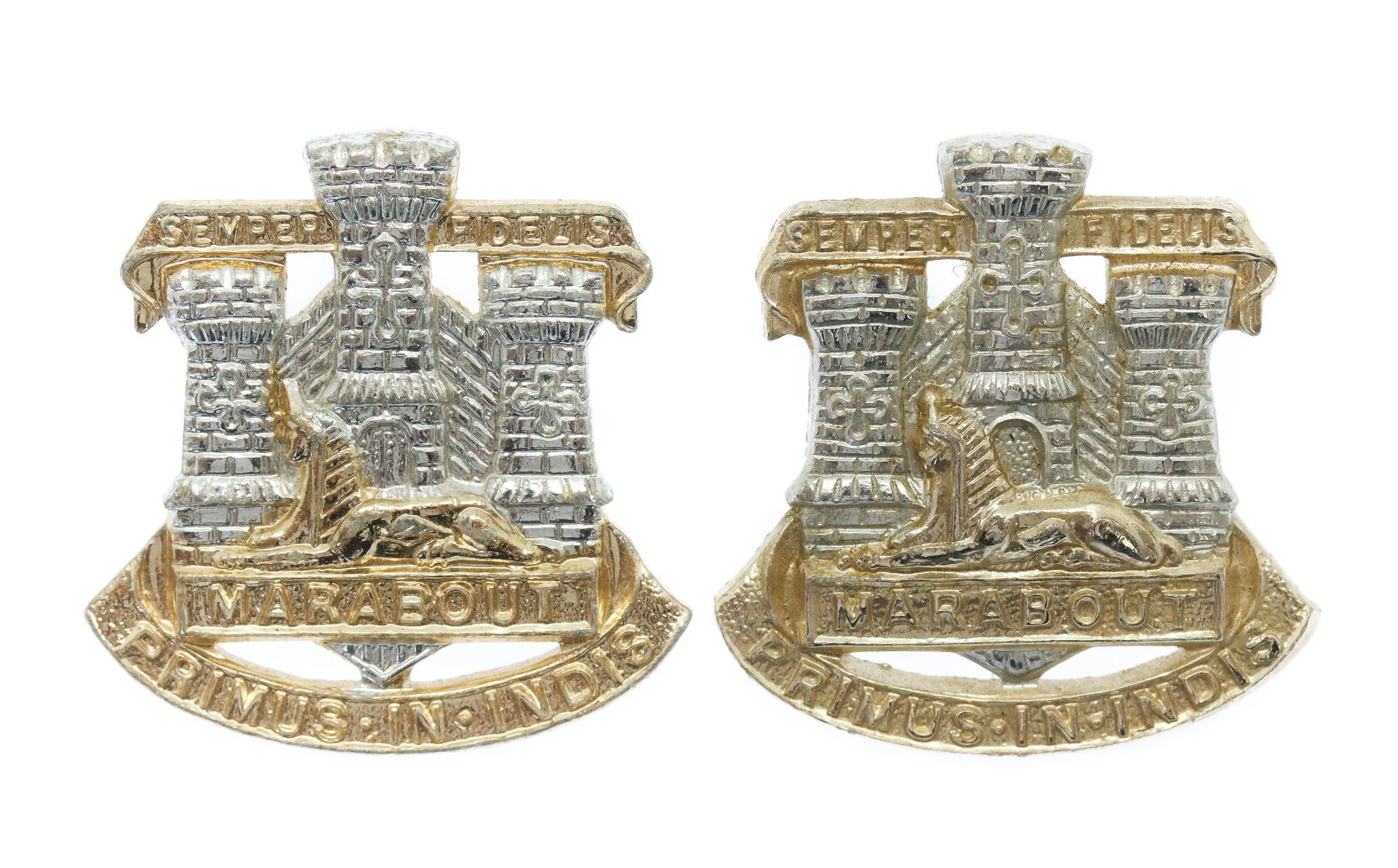 Pair of Devon & Dorset Regiment Anodised (Staybrite) Collar Badges