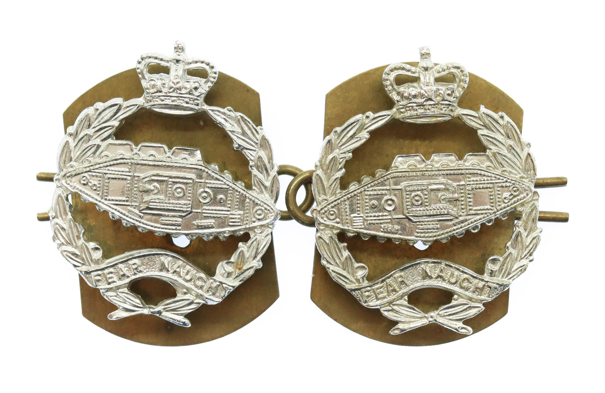Pair of Royal Tank Regiment Anodised (Staybrite) Collar Badges