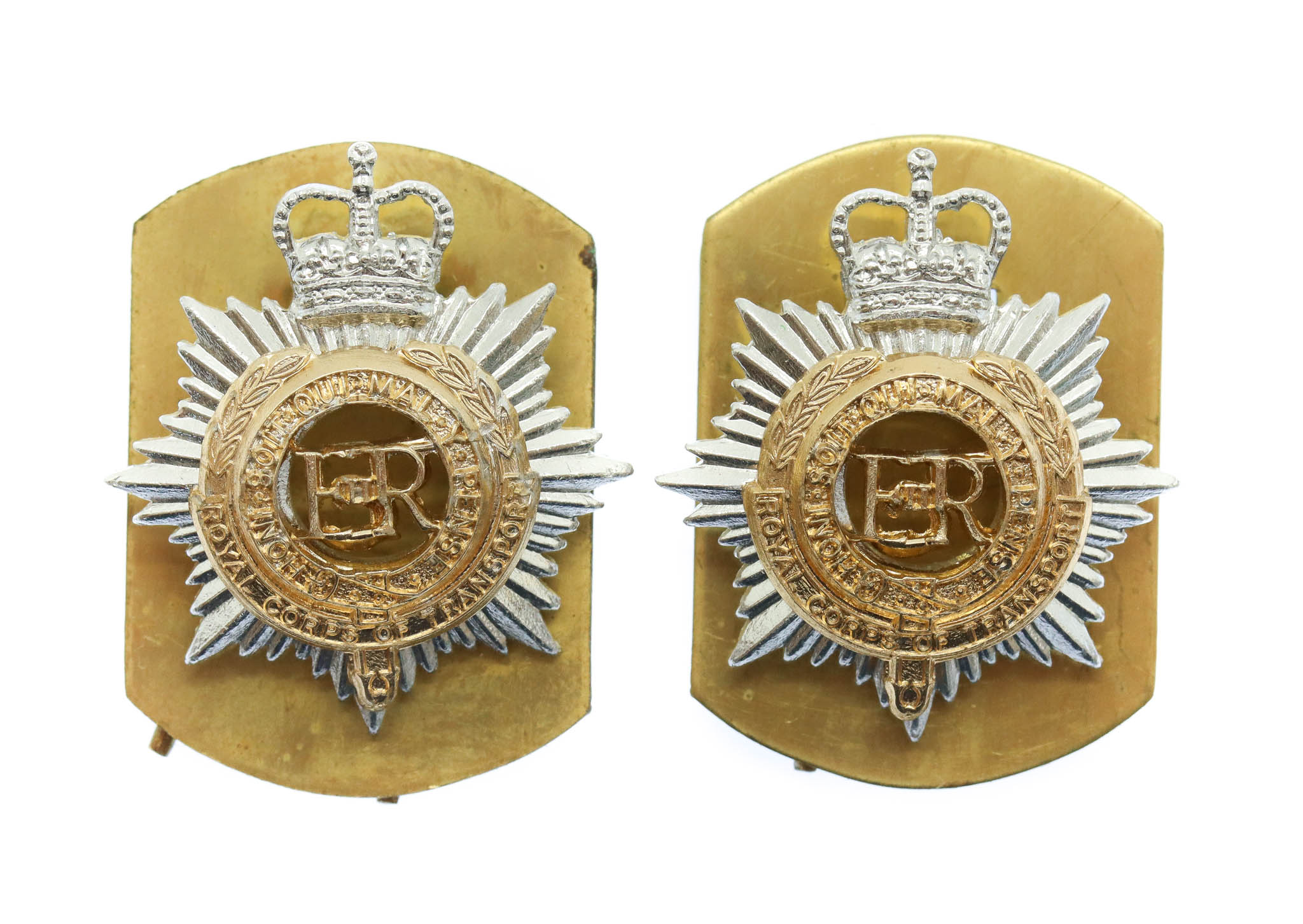 Pair of Royal Corps of Transport (R.C.T.) Anodised (Staybrite) Collar Badges