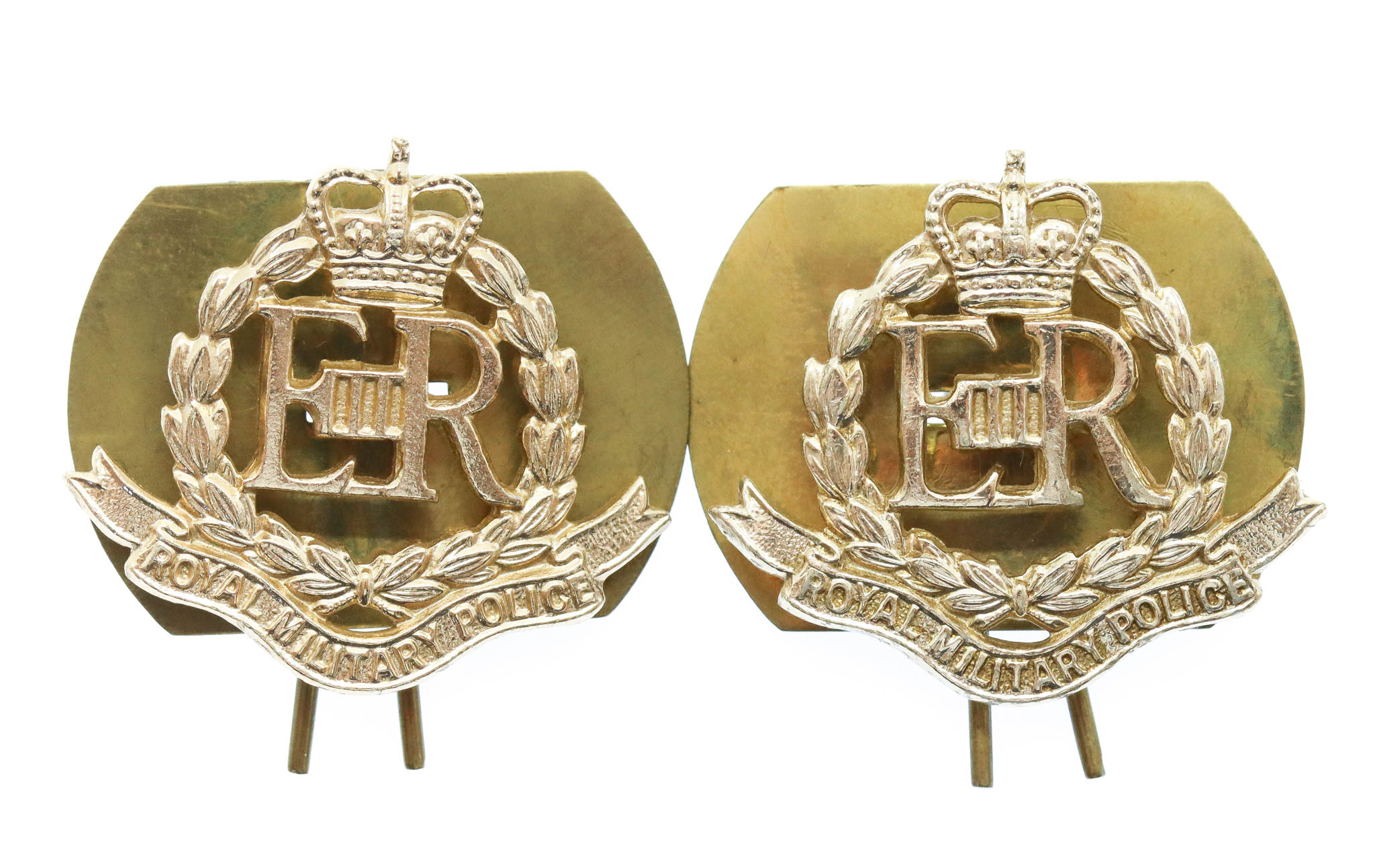Pair of Royal Military Police (R.M.P.) Anodised (Staybrite) Collar Badges