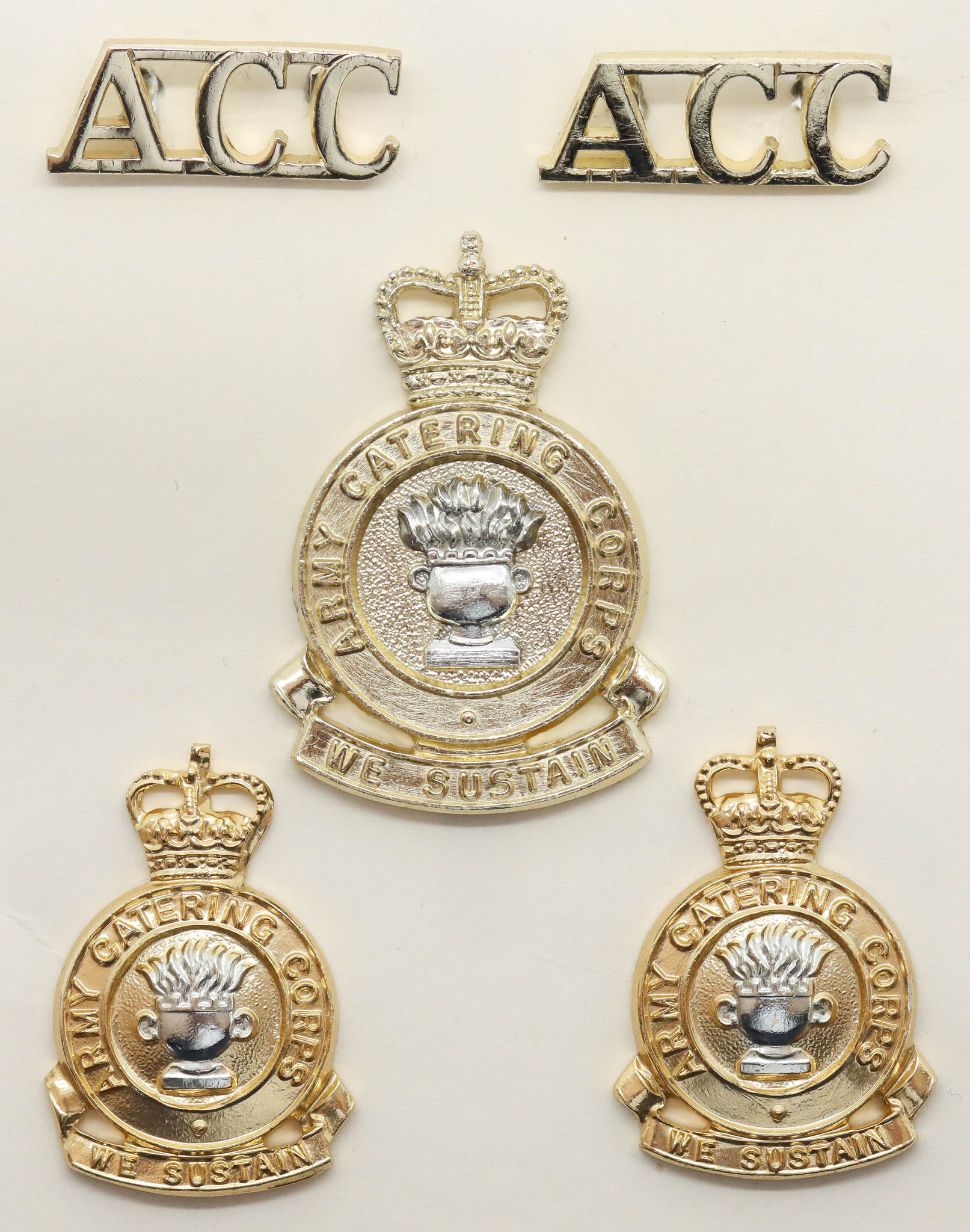 Army Catering Corps (A.C.C.) Anodised (Staybrite) Badge Set
