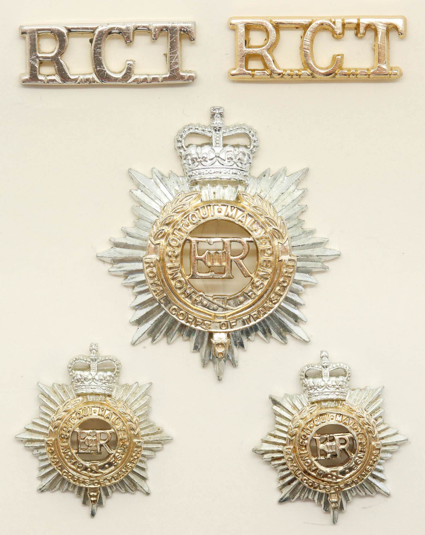 Royal Corps of Transport (R.C.T.) Anodised (Staybrite) Badge Set