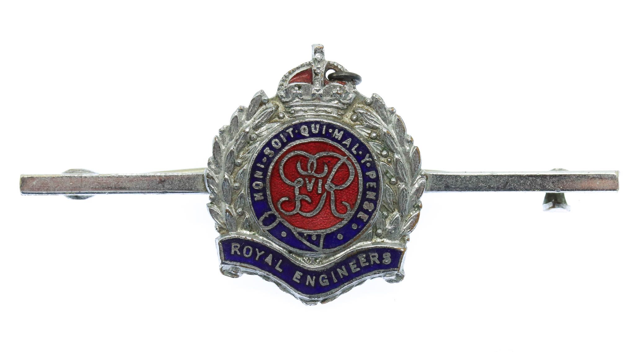 George VI Royal Engineers Enamelled Sweetheart Brooch - King's Crown