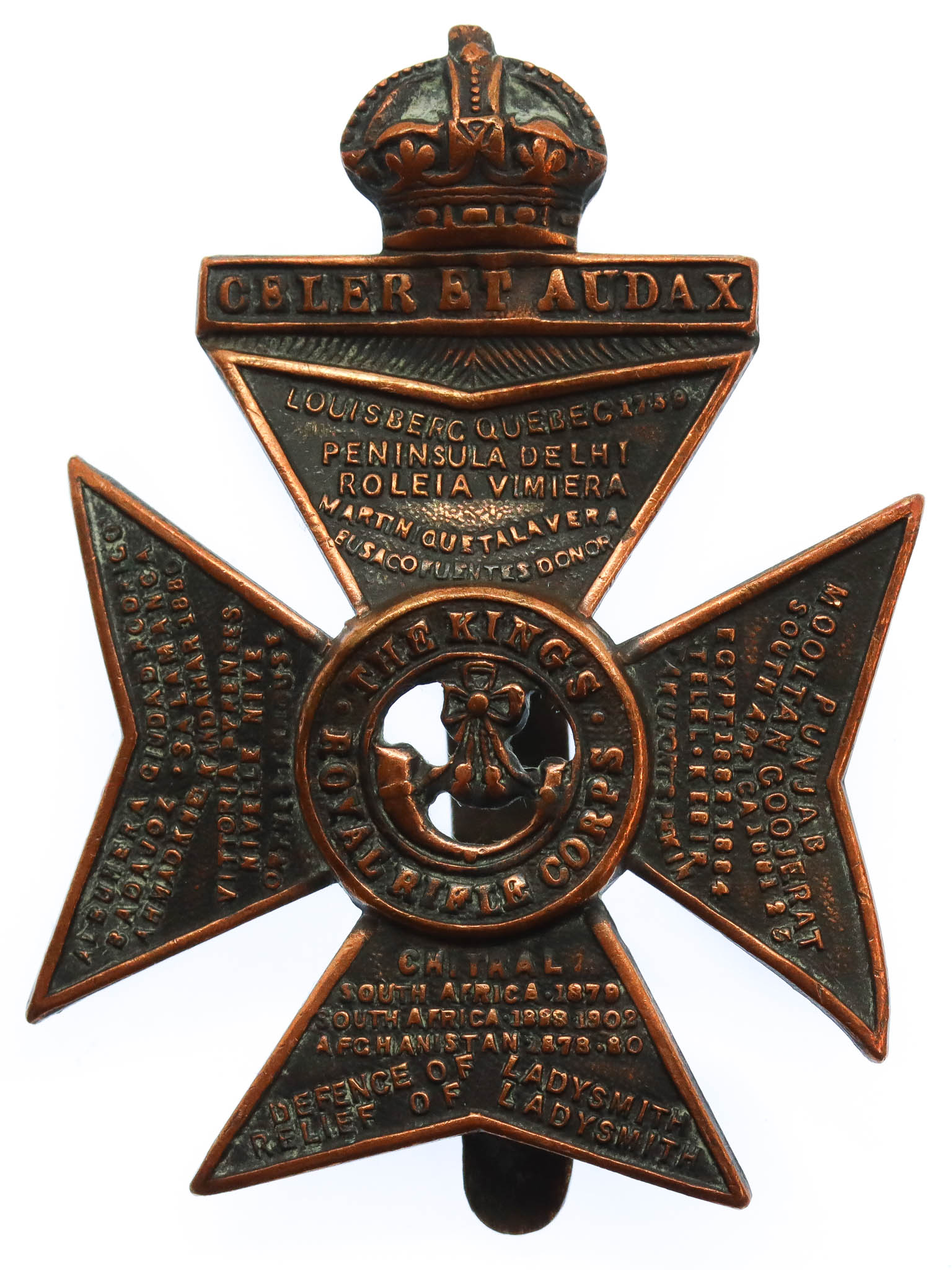 King's Royal Rifle Corps (K.R.R.) Cap Badge - King's Crown