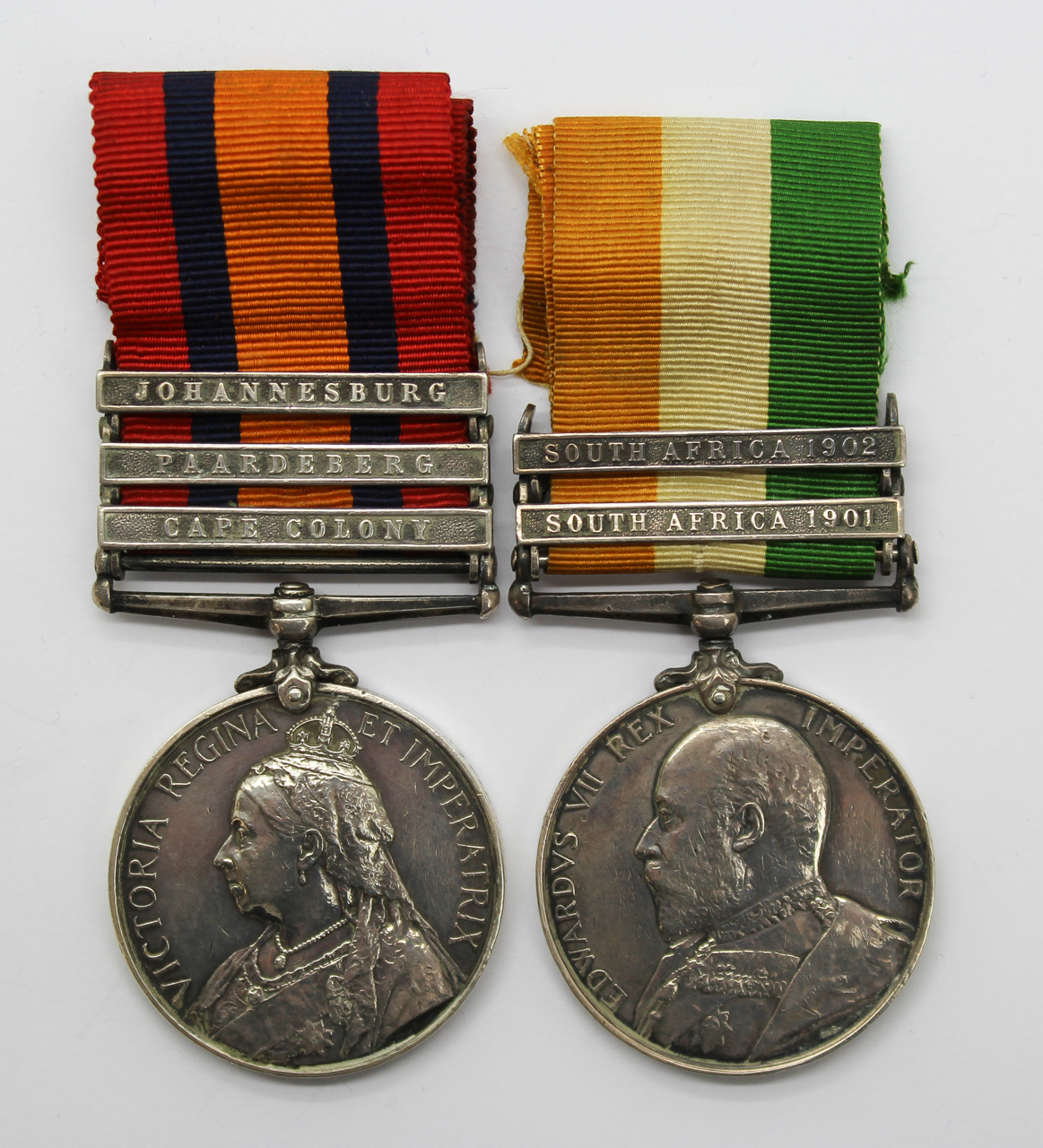 Queen's South Africa (Clasps - Cape Colony, Paardeberg, Johannesburg) and King's South Africa (Clasps - South Africa 1901, South Africa 1902) Medal Pair - Pte. B. Killingsworth, 2nd Bn. Lincolnshire Regiment