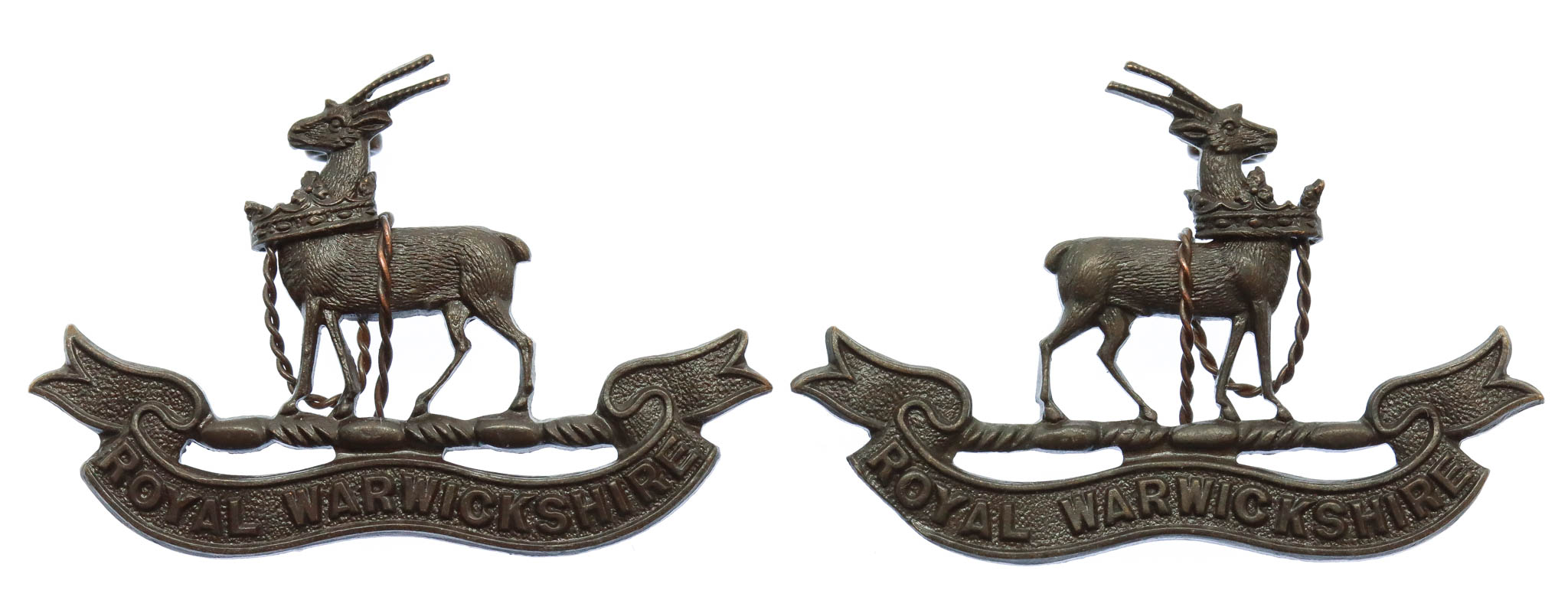 Pair of Royal Warwickshire Regiment Officer's Service Dress Collar Badges