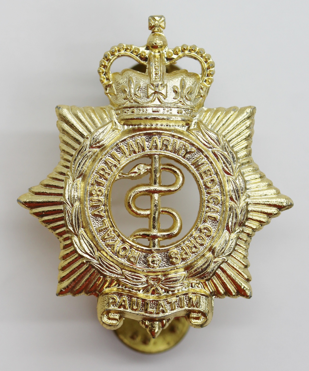 Royal Australian Army Medical Corps Anodised (Staybrite) Cap Badge - Queens Crown