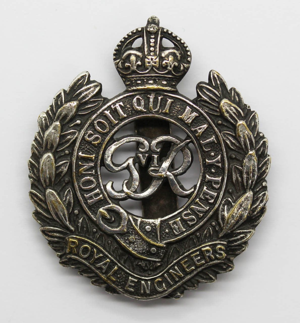 George VI Royal Engineers Chromed Cap Badge