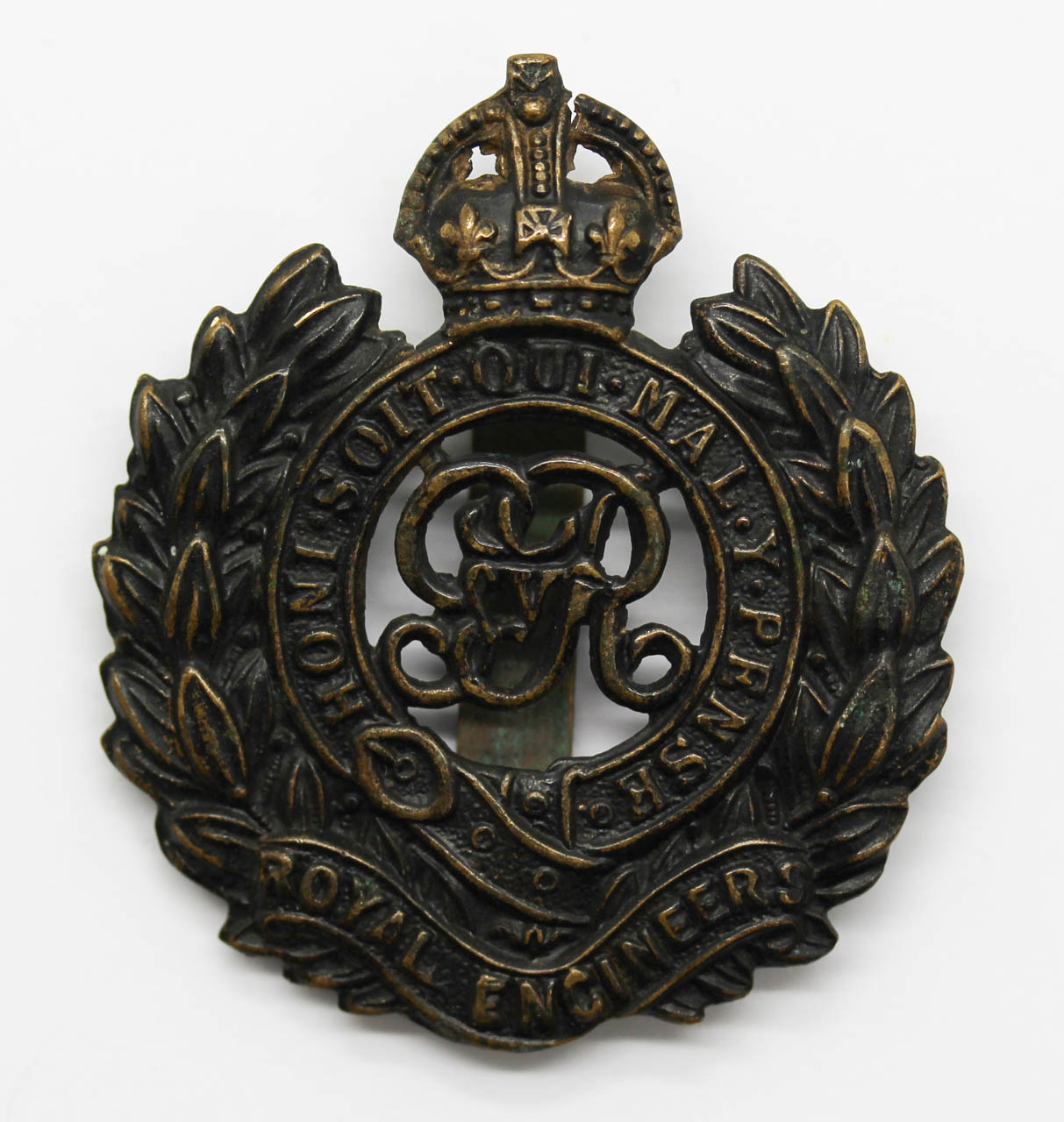 George V Royal Engineers Blackened Brass Cap Badge