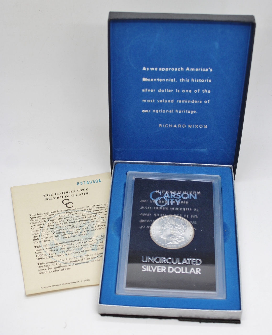 United States 1883 CC Carson City Uncirculated Morgan Silver Dollar Coin in Box