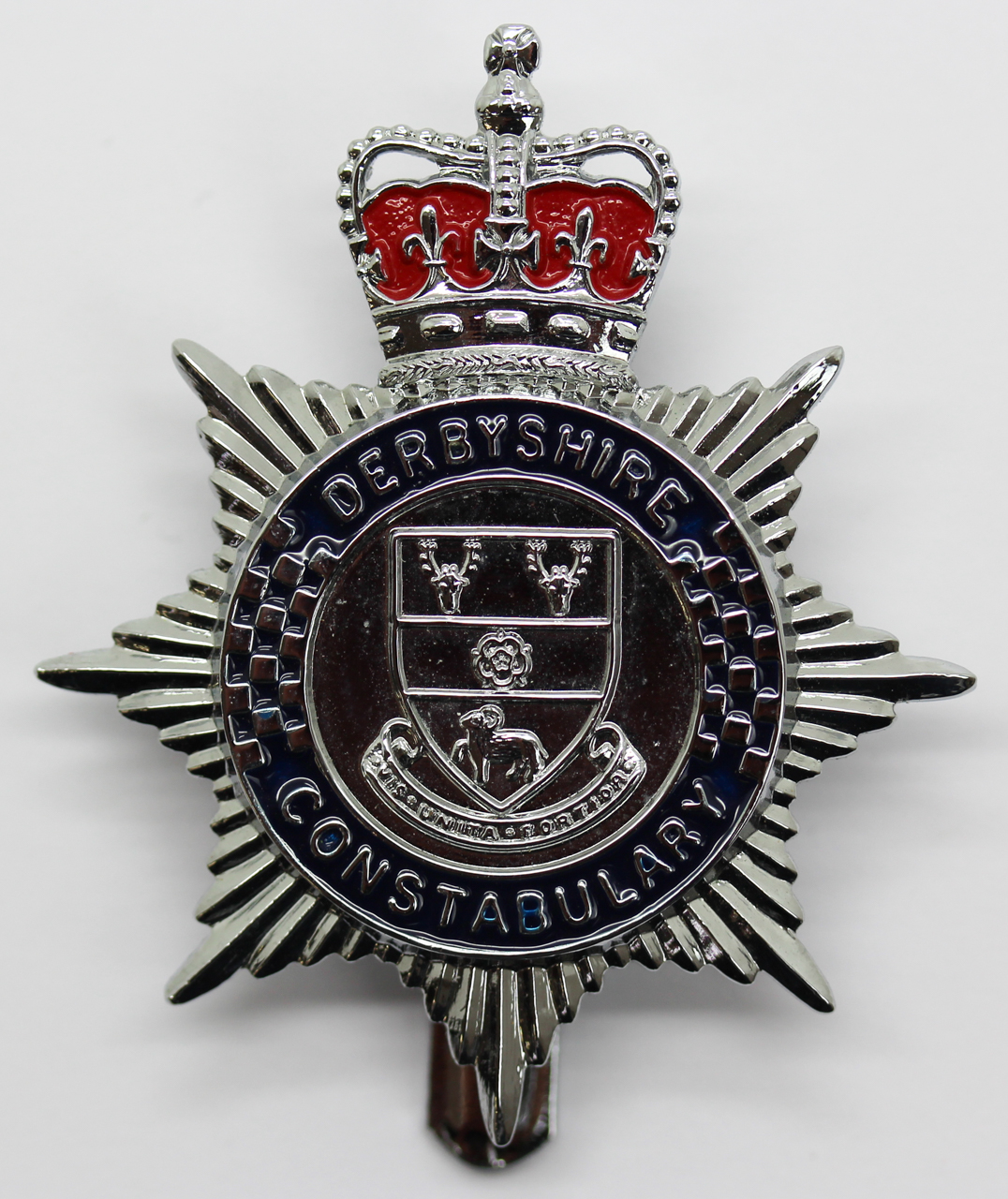 Derbyshire Constabulary Enamelled Cap Badge - Queen's Crown