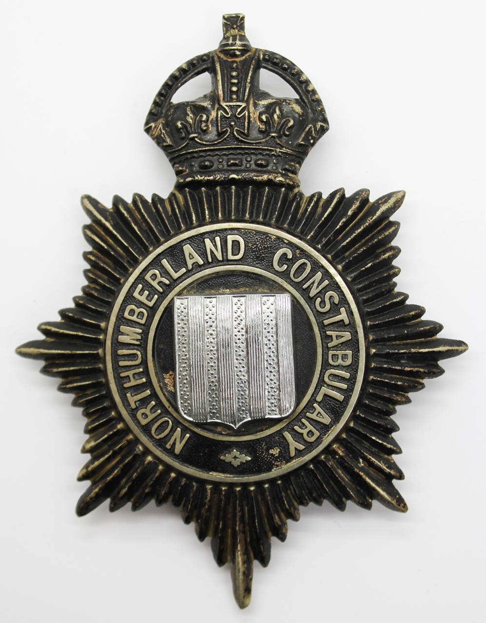 Northumberland Constabulary Night Helmet Plate - King's Crown