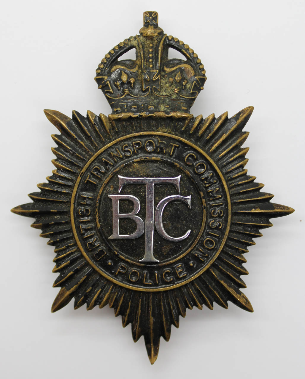 British Transport Commission (B.T.C.) Police Night Helmet Plate - King's Crown