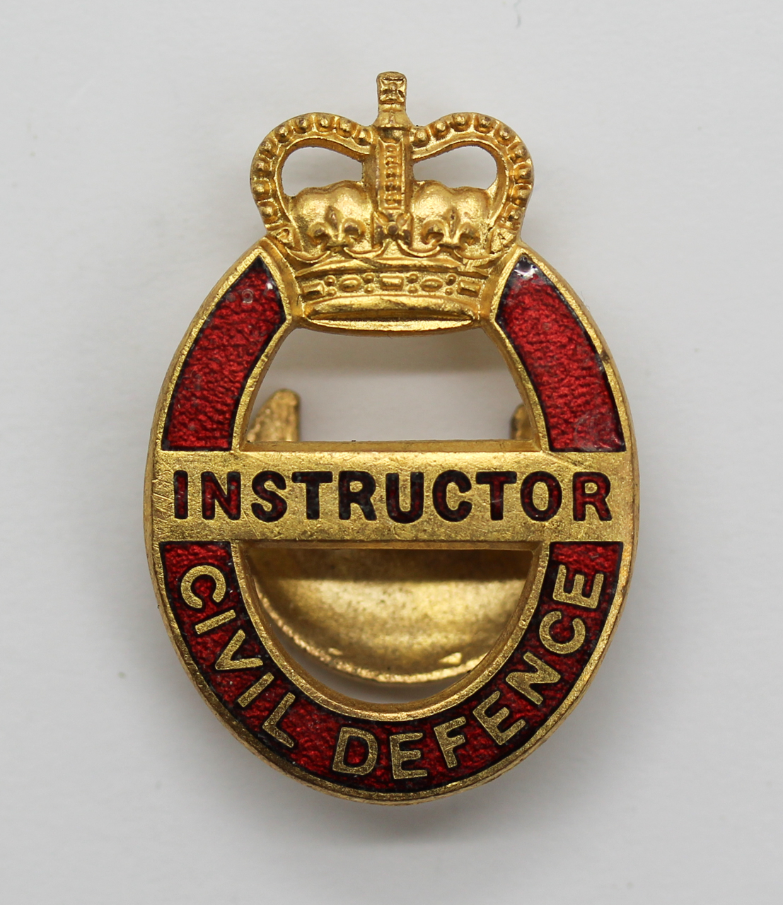 Civil Defence Instructor Enamelled Lapel Badge - Queen's Crown