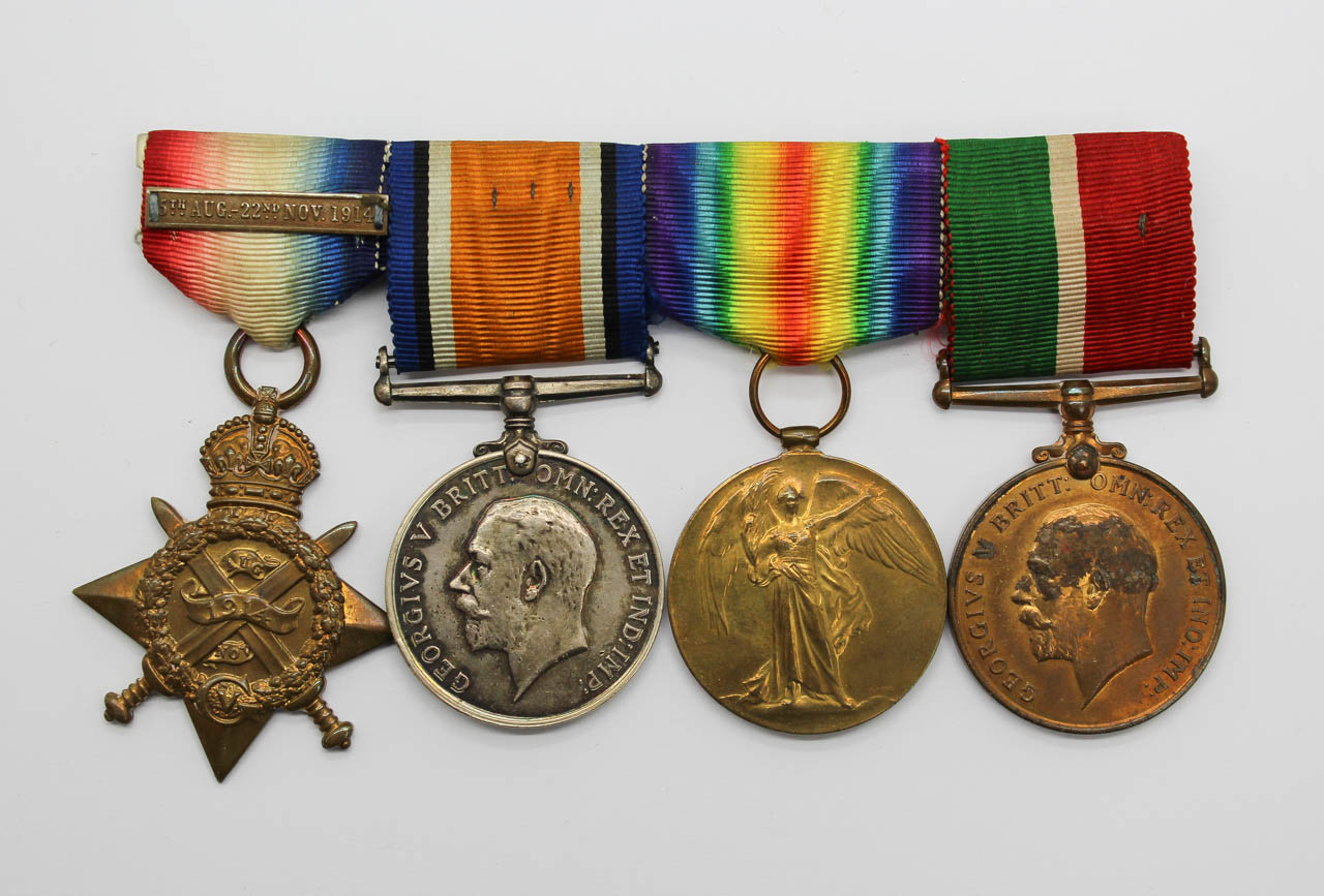 WW1 1914 Mons Star & Bar, British War Medal, Victory Medal & Mercantile Marine War Medal Group of Four - Dvr. W. Emery, Royal Artillery & Merchant Navy