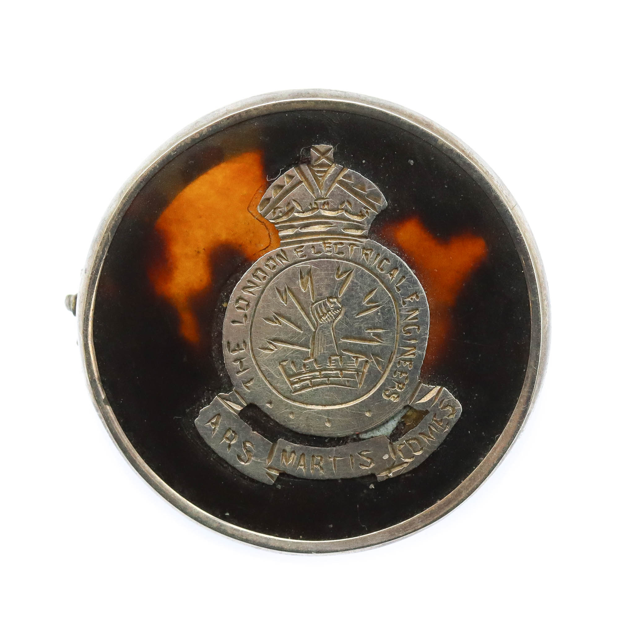 Rare WWI London Electrical Engineers 1916 Hallmarked Silver & Tortoiseshell Sweetheart Brooch