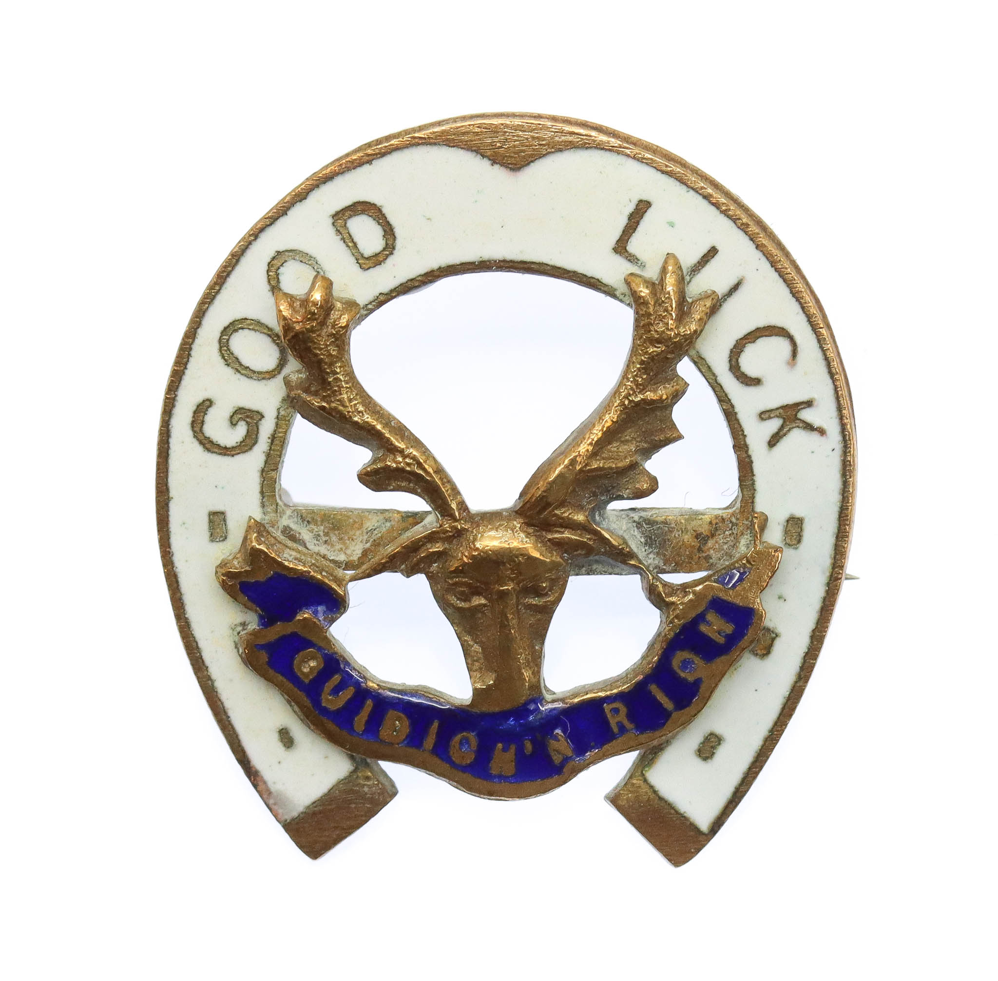 Seaforth Highlanders Brass & Enamel Good Luck Horseshoe Sweetheart Brooch