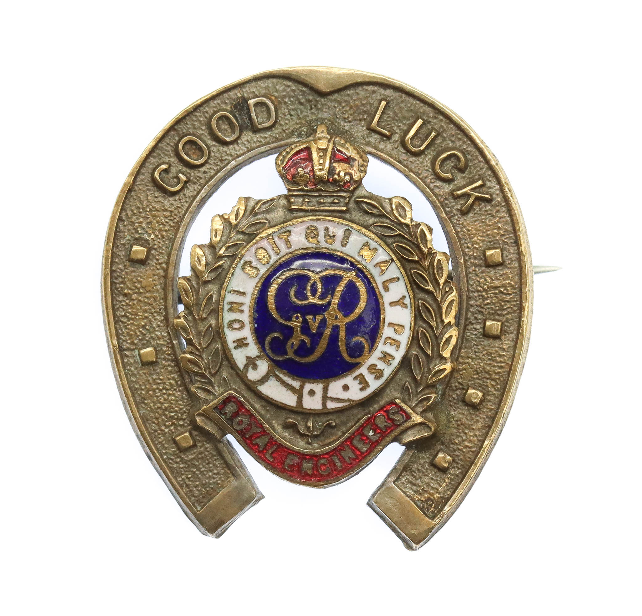 WWI Royal Engineers Good Luck Horseshoe Sweetheart Brooch