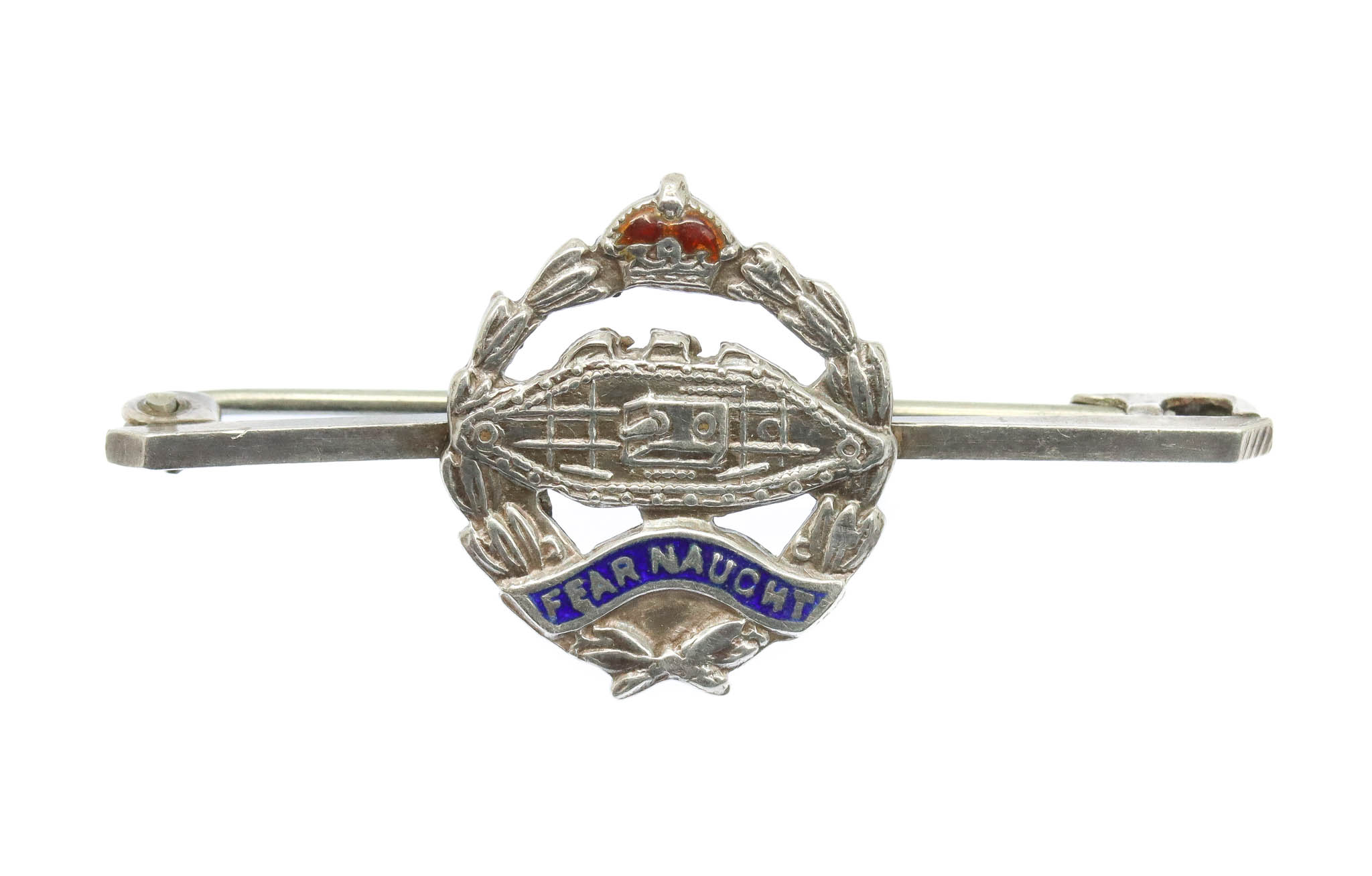 Royal Tank Regiment Silver & Enamel Sweetheart Brooch - King's Crown
