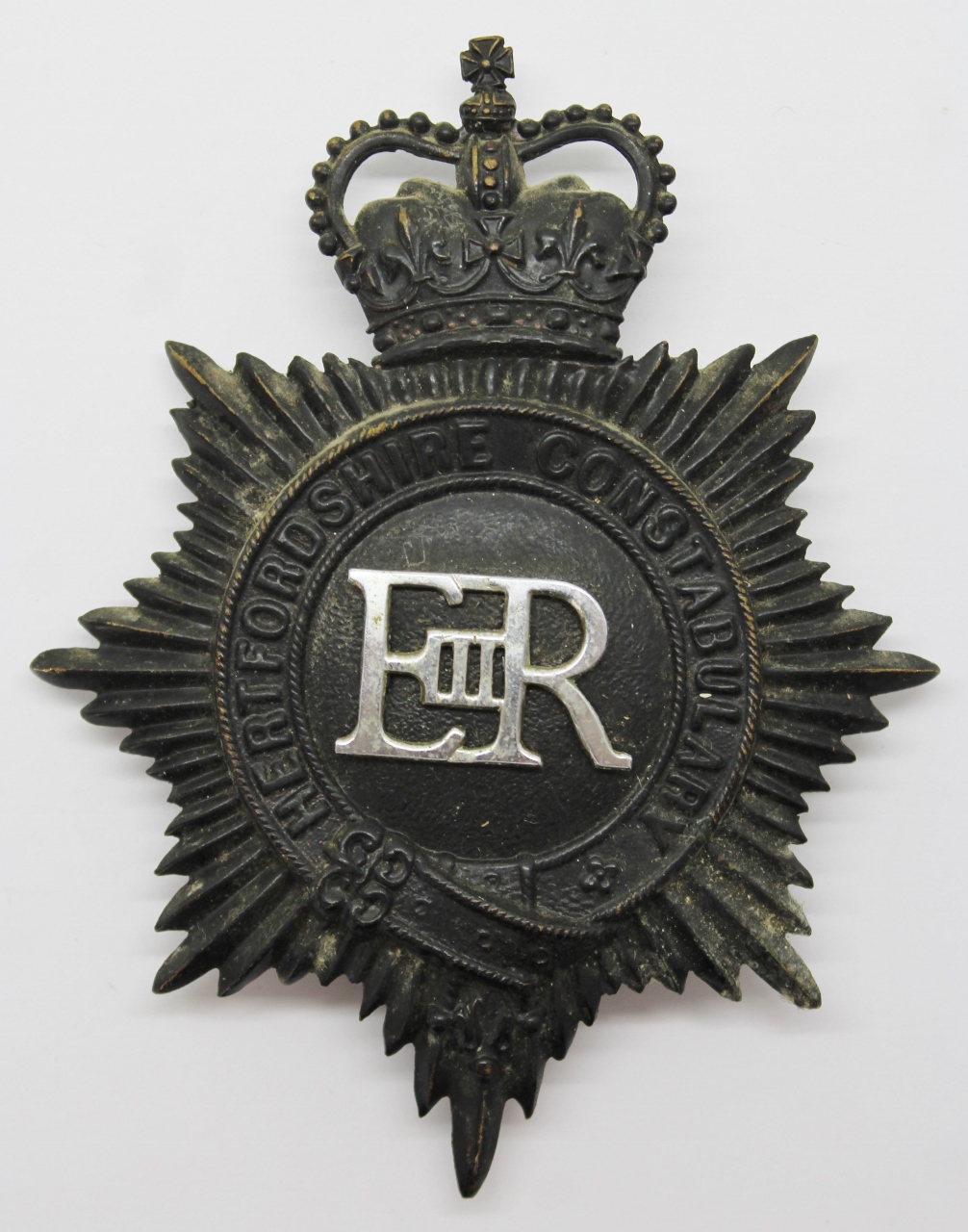 Hertfordshire Constabulary Night Helmet Plate - Queen's Crown