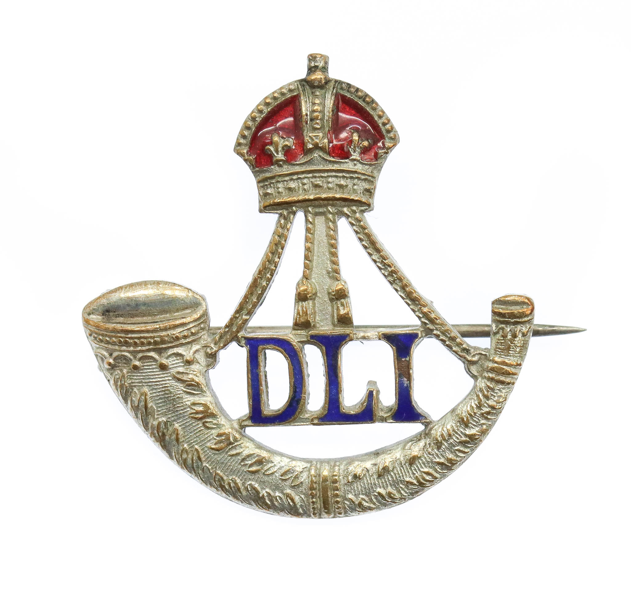 Durham Light Infantry (D.L.I.) Enamelled Sweetheart Brooch - King's Crown