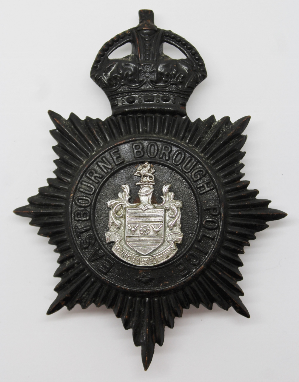 Eastbourne Borough Police Night Helmet Plate - King's Crown