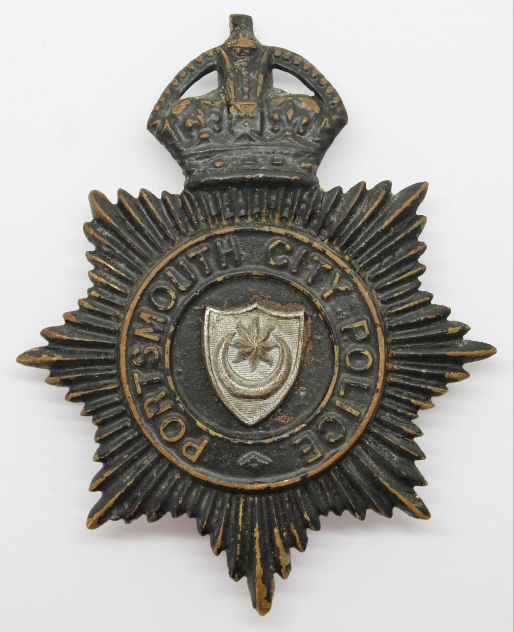 Portsmouth City Police Night Helmet Plate - King's Crown