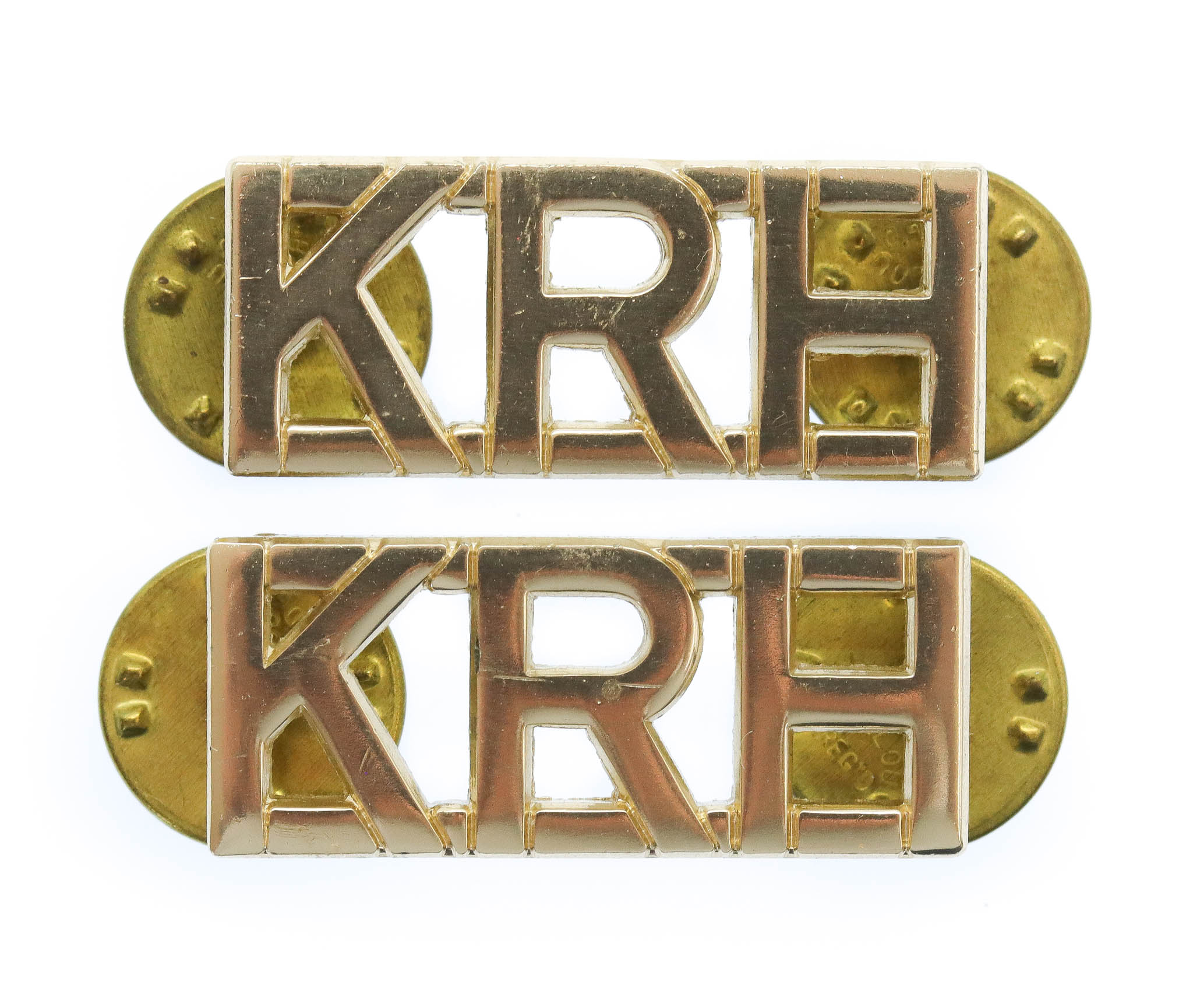 Pair of King's Royal Hussars (KRH) Anodised (Staybrite) Shoulder Titles