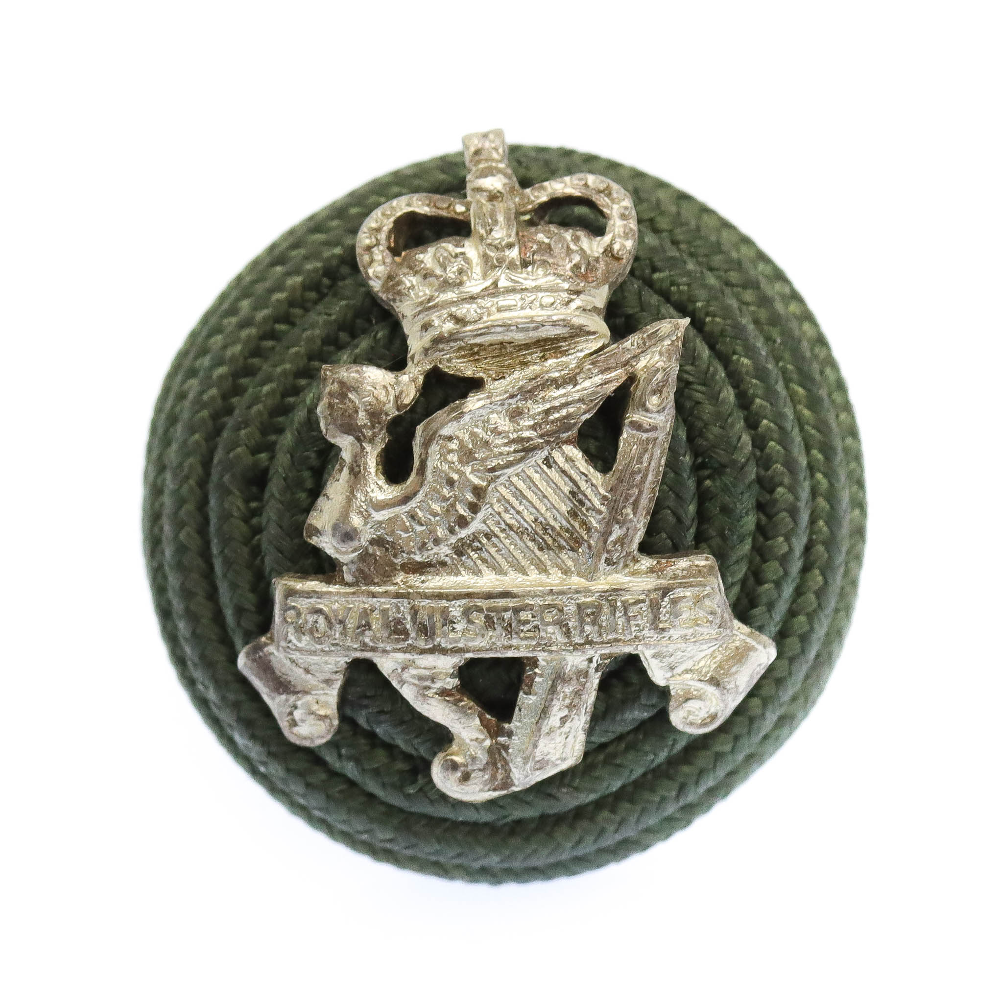 Royal Ulster Rifles Officer's Green Cord Cap Boss Badge - Queen's Crown (c.1953-68)