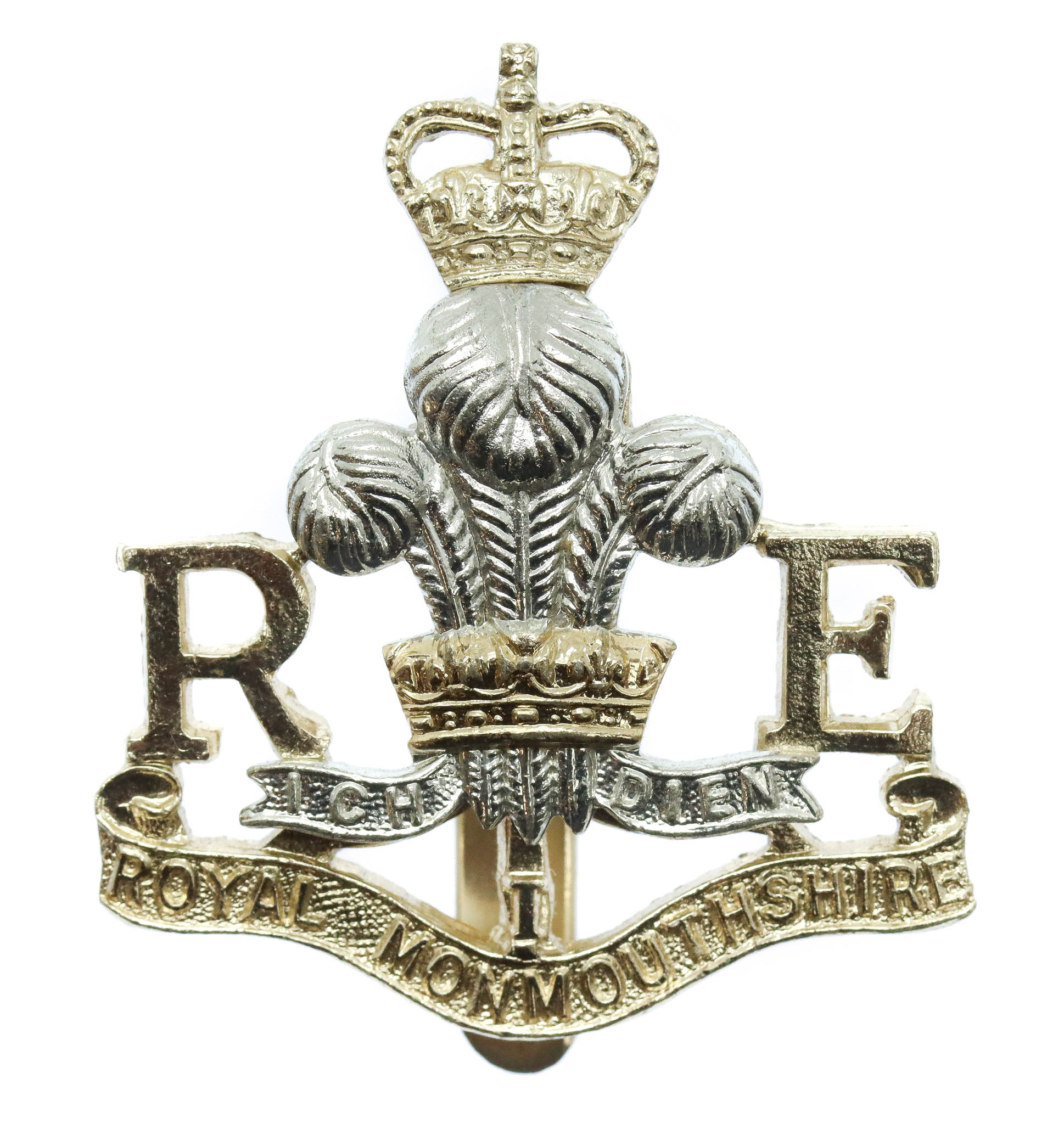 Royal Monmouthshire Royal Engineers Anodised (Staybrite) Cap Badge - Queen's Crown