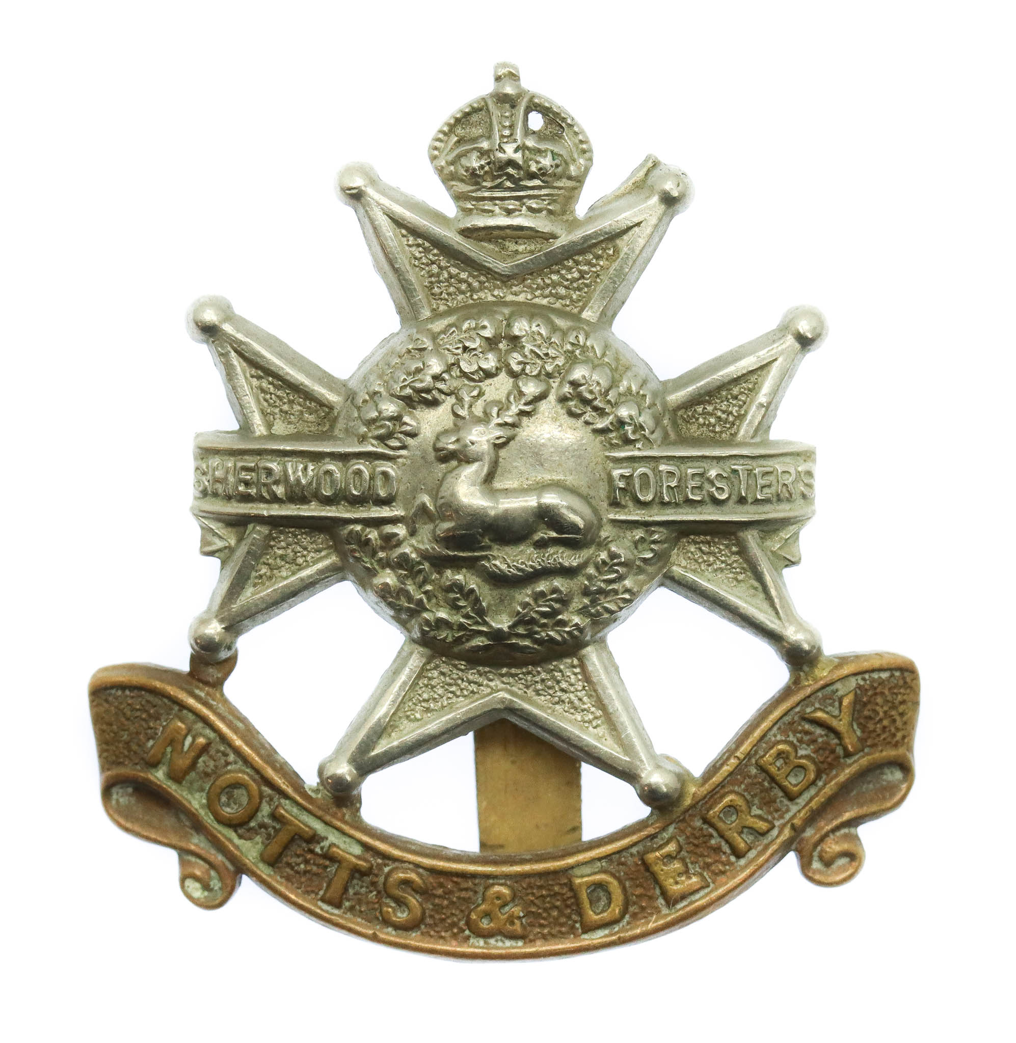 Notts & Derby Regiment (Sherwood Foresters) Cap Badge - King's Crown