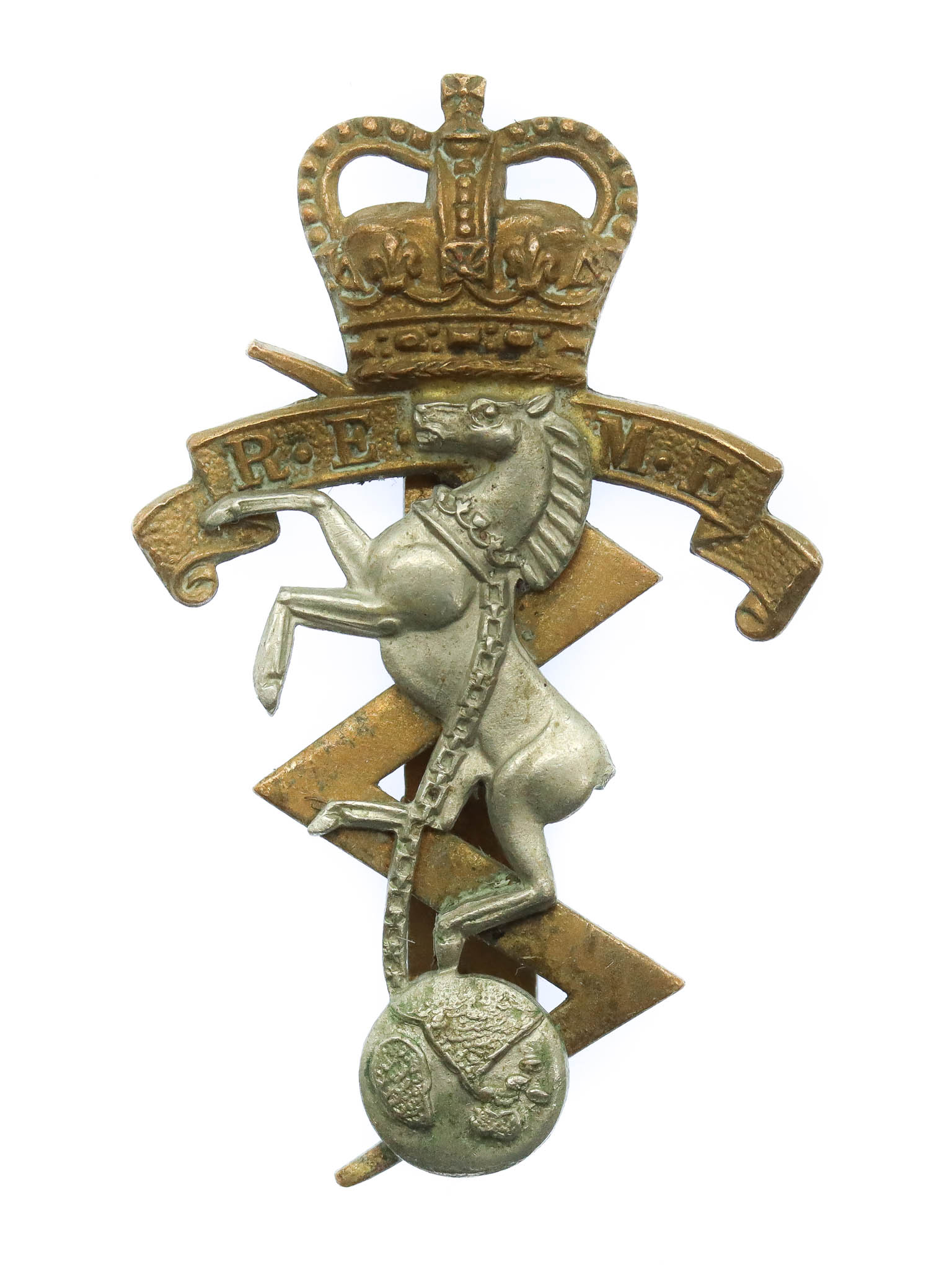Royal Electrical & Mechanical Engineers (R.E.M.E.) Bi-metal Cap Badge - Queen's Crown