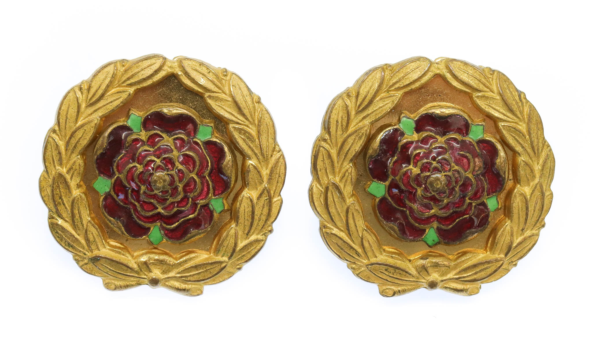 Pair of Royal Hampshire Regiment Officer's Gilt & Enamel Collar Badges