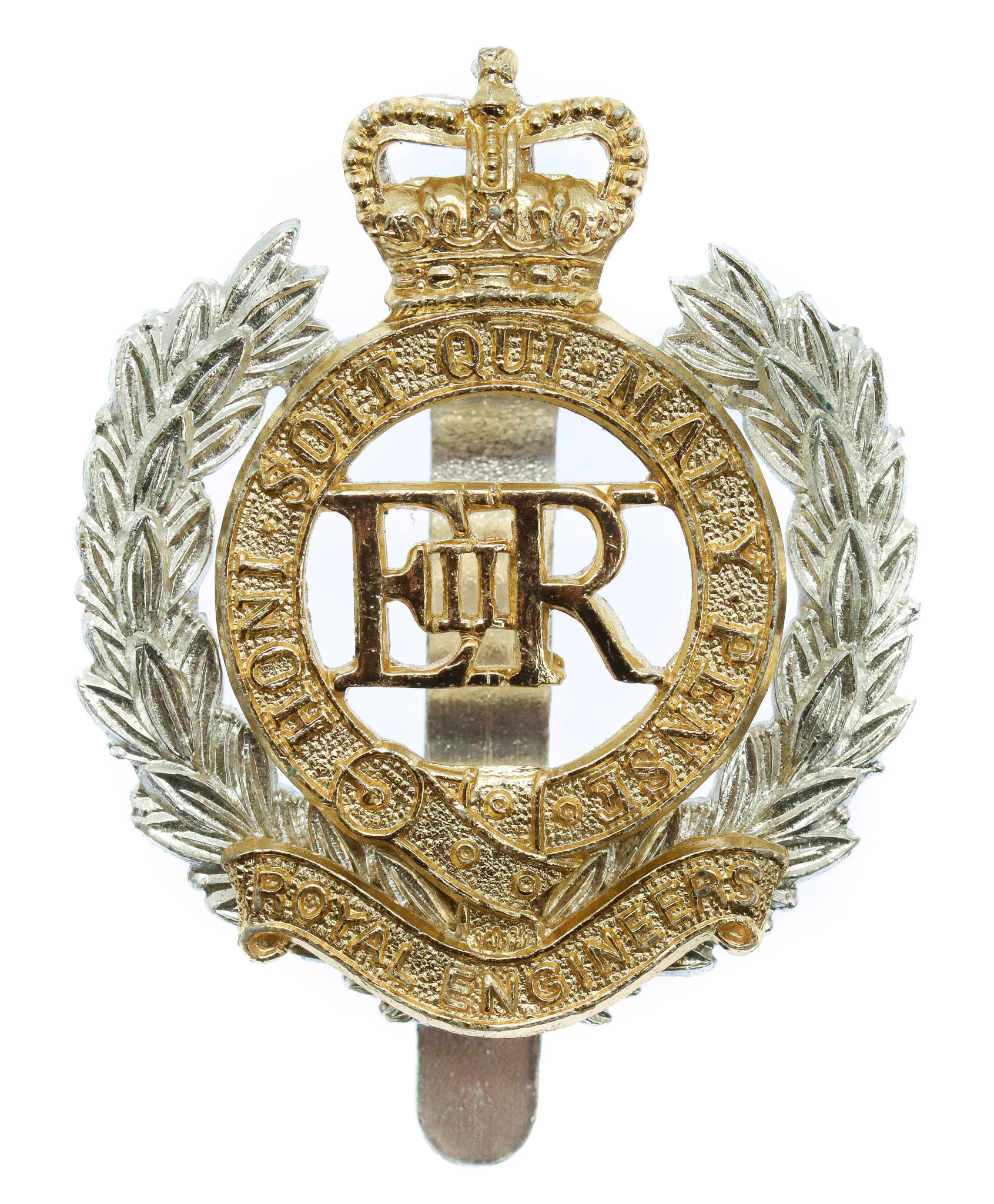 Royal Engineers Anodised (Staybrite) Cap Badge - Queen's Crown