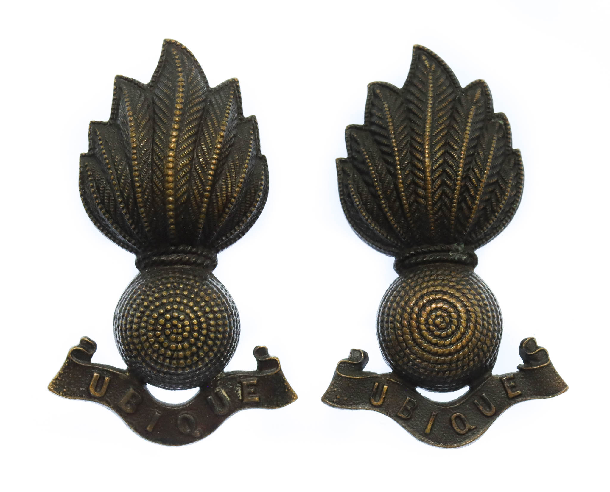 Pair of Royal Artillery Officer's Bronze Collar Badges