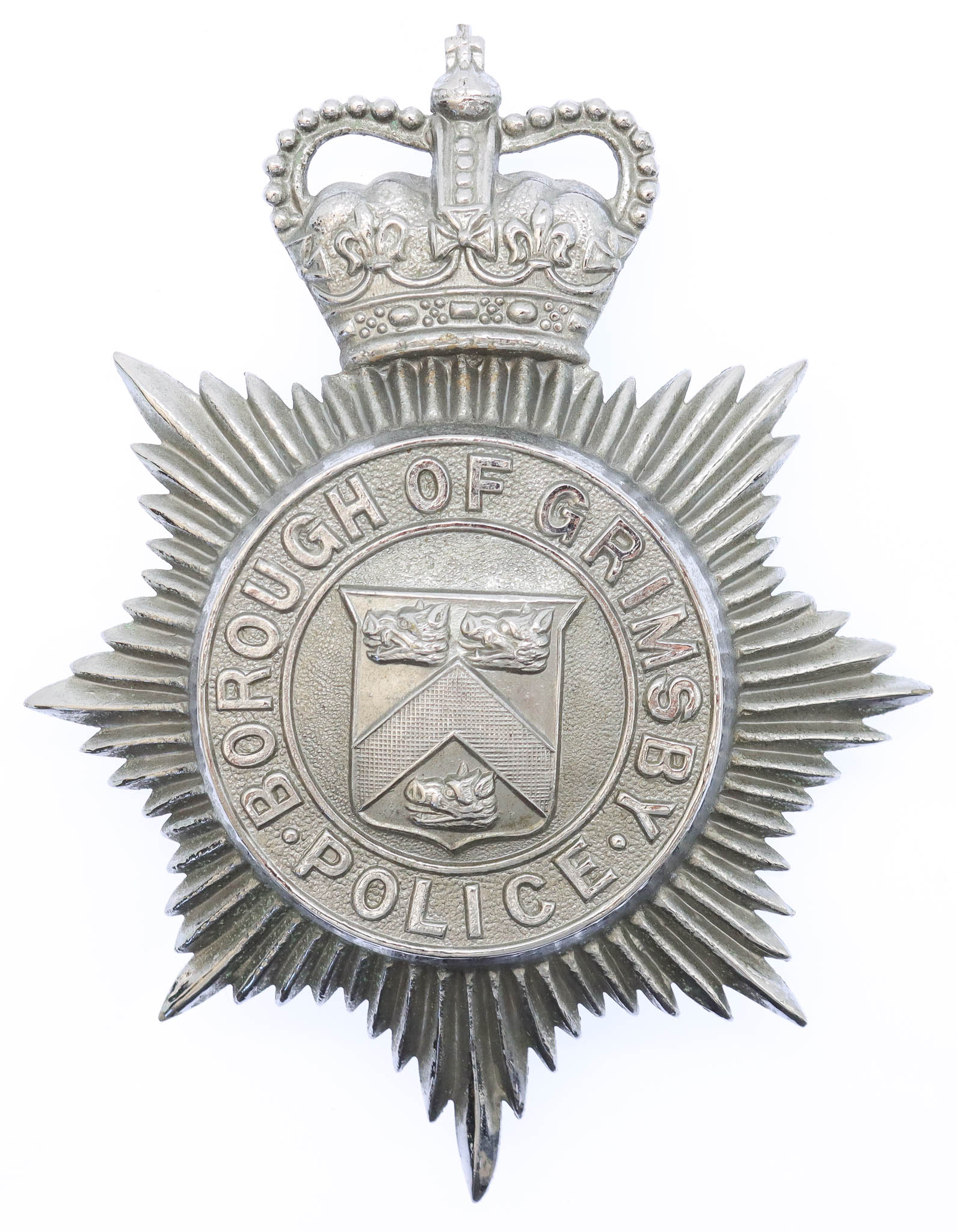 Grimsby Borough Police Helmet Plate - Queen's Crown