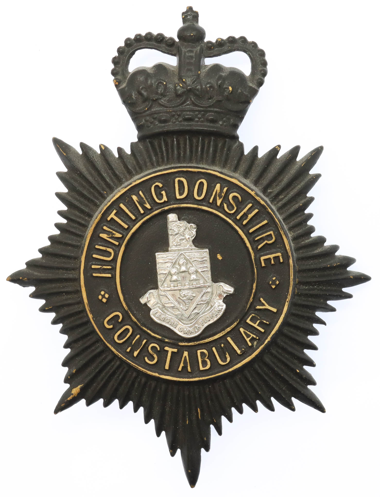 Huntingdonshire County Constabulary Night Helmet Plate - Queen's Crown