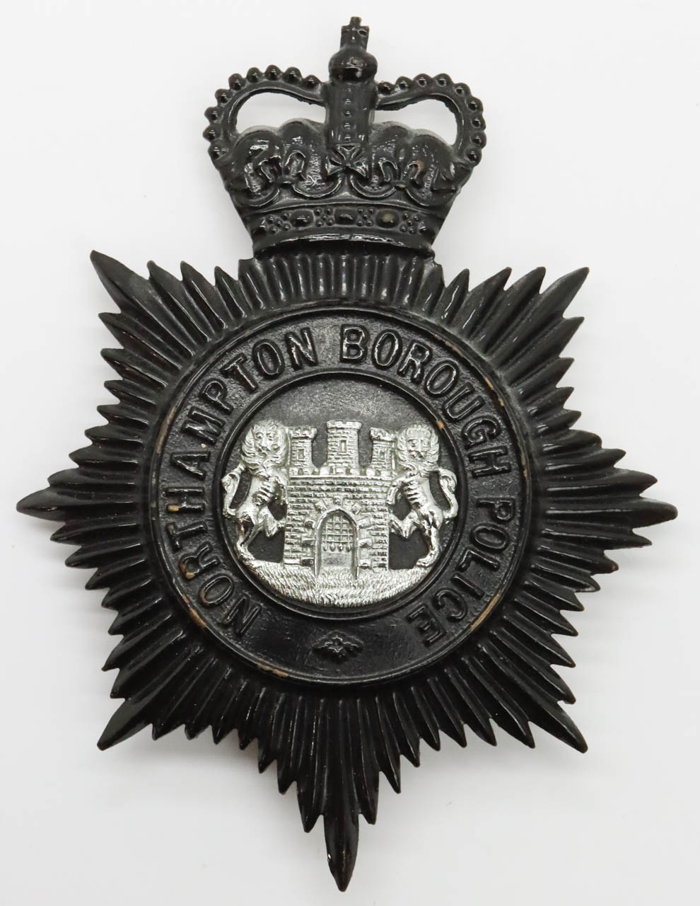 Northampton Borough Police Night Helmet Plate - Queen's Crown
